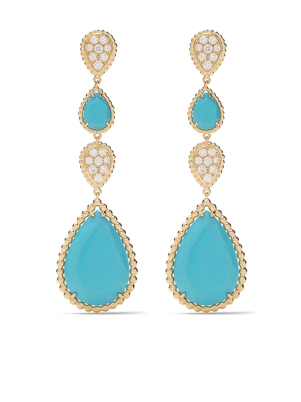 18kt yellow gold Serpent Bohème diamond and turquoise S motif pendant earrings - 1