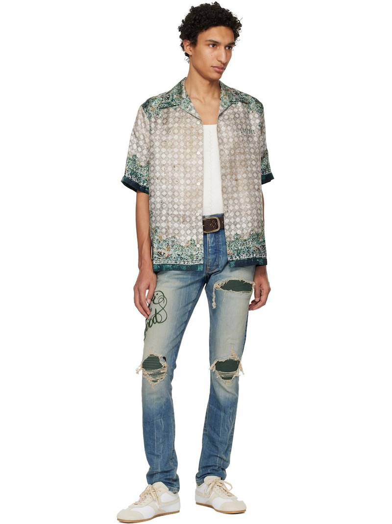 AMIRI Gray & Green Bandana Bowling Shirt outlook