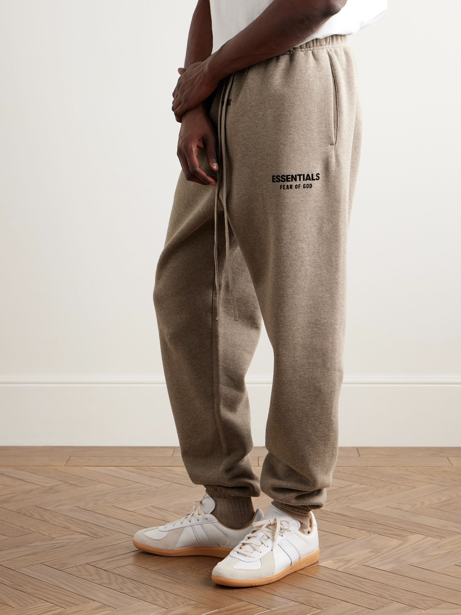 Tapered Logo-Appliquéd Cotton-Blend Jersey Sweatpants Taupe - 3
