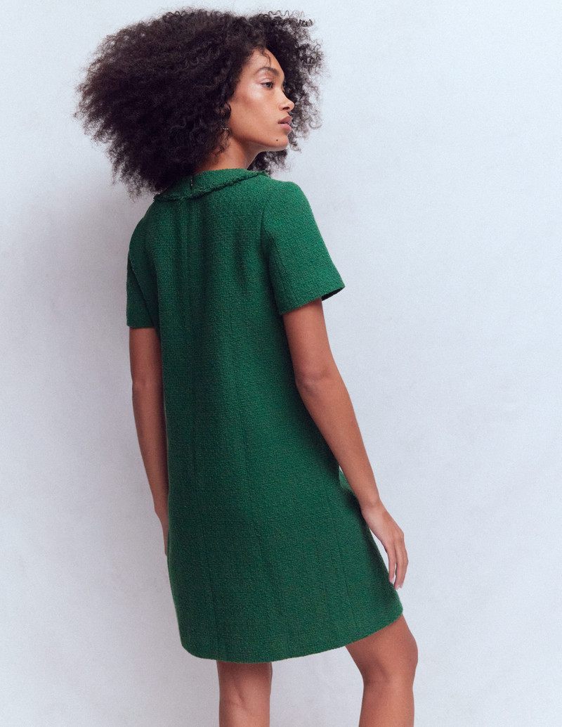 Evita Cotton Shift Dress-Dark Green 4