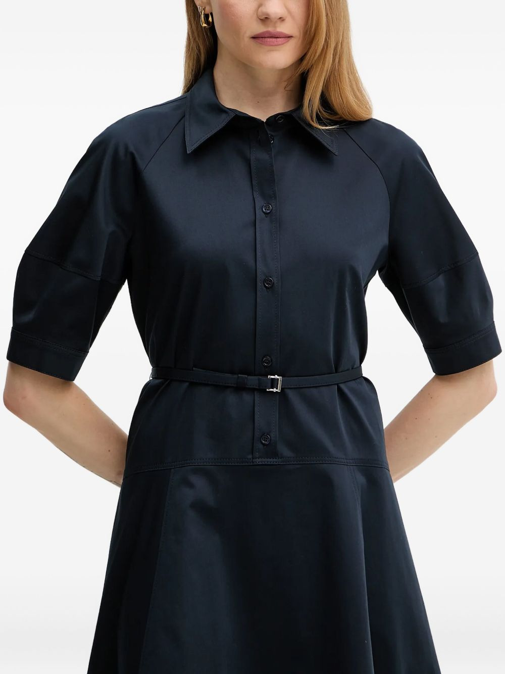 belted puff-sleeve shirt dress - 3
