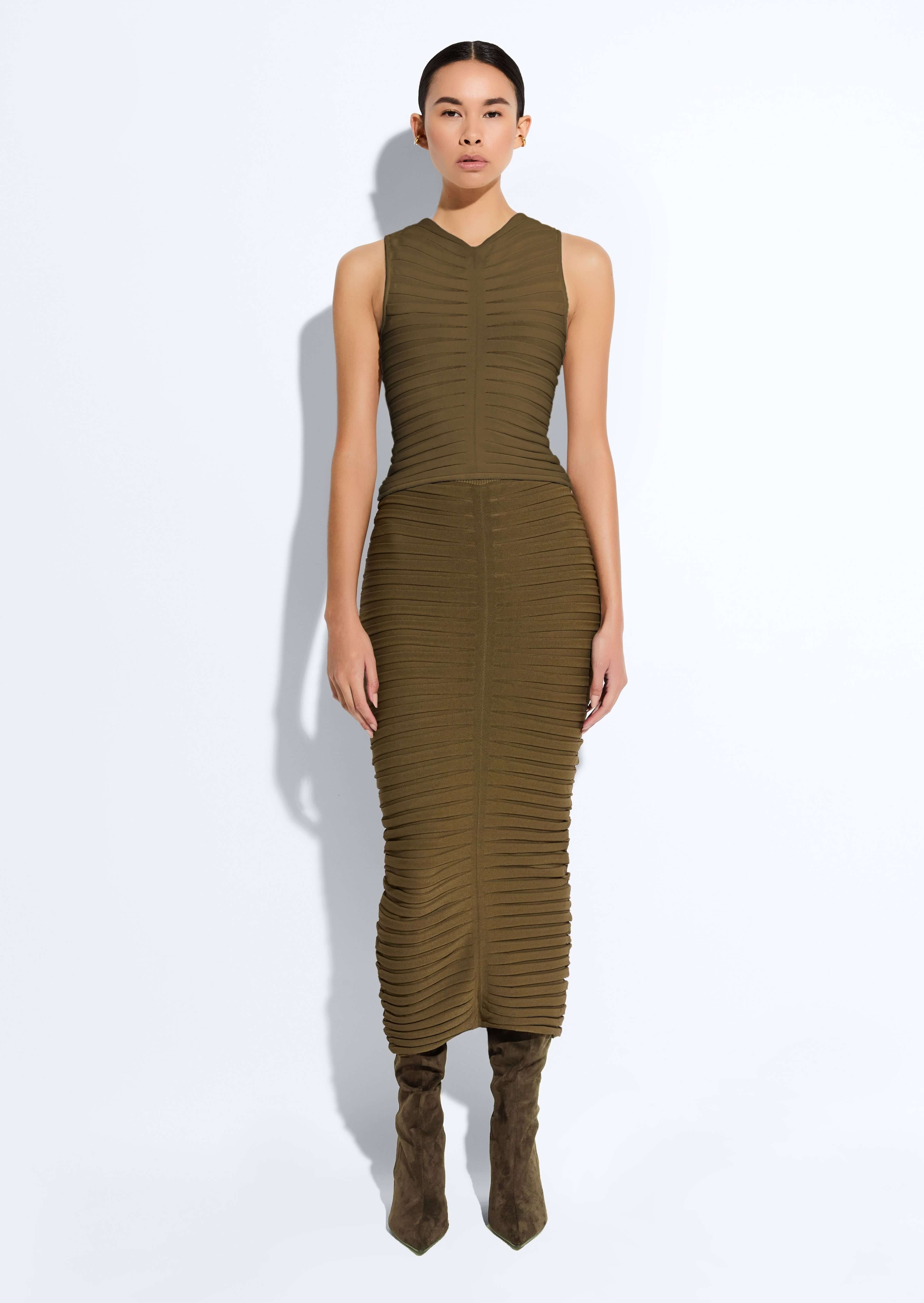 Matte Viscose Wide Ribbed Skirt - 2