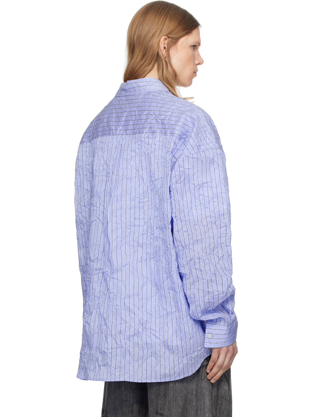 Juun. J Blue Crinkled Stripe Shirt - 3