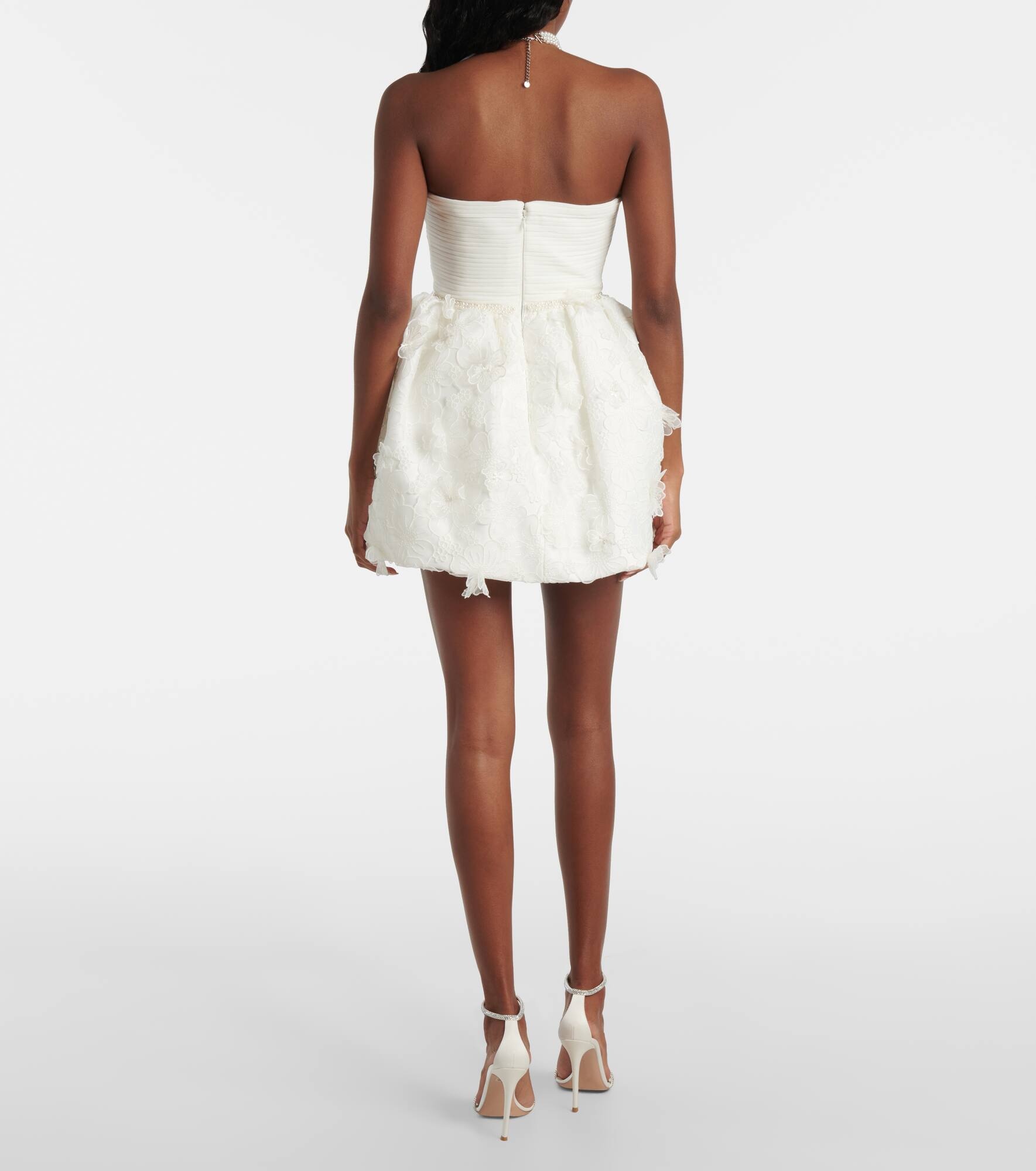 Bridal pleated organza and lace minidress - 3