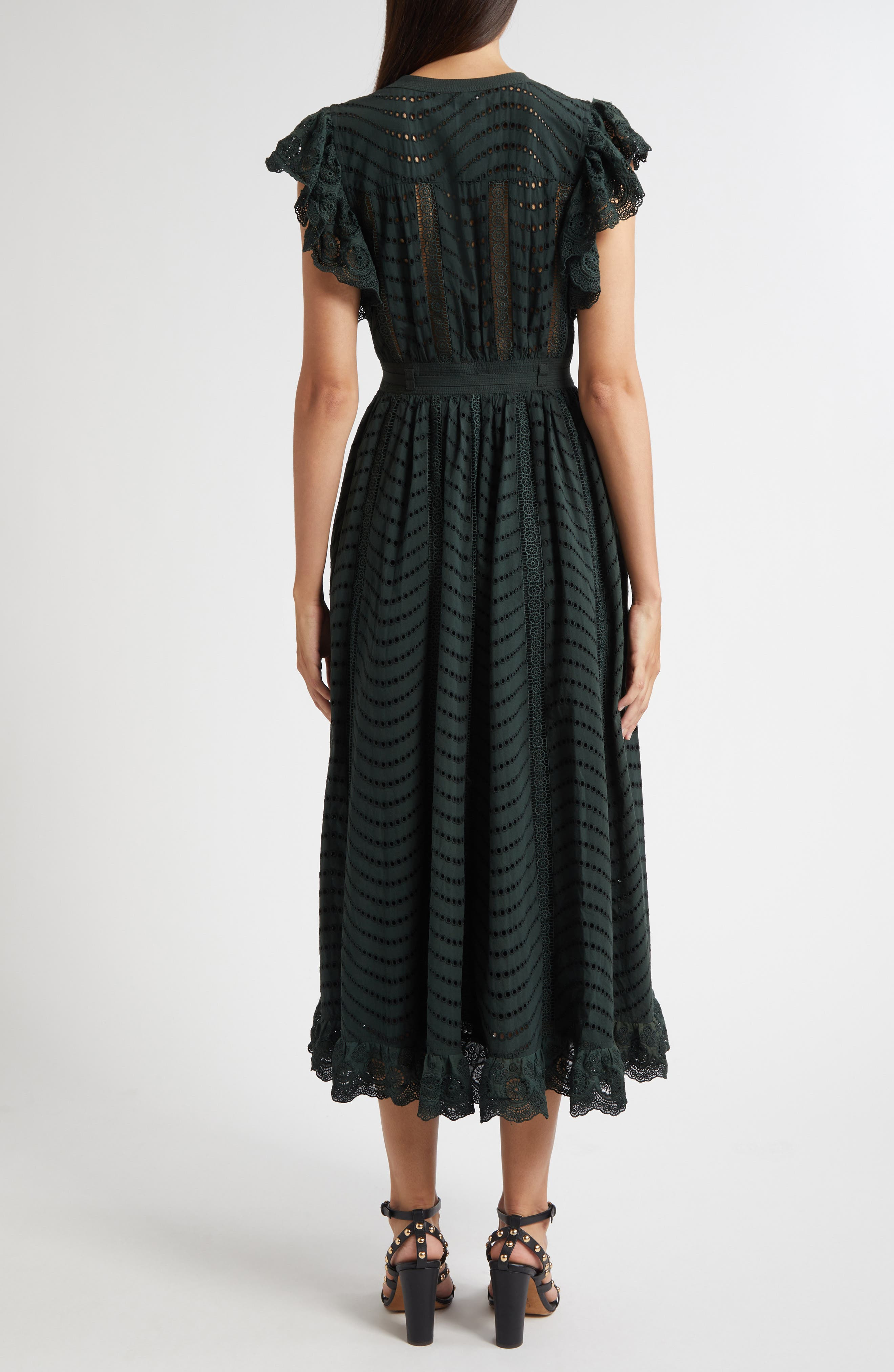 Ulla Johnson Olga Flutter Sleeve Midi Dress in Cypress at Nordstrom - 2