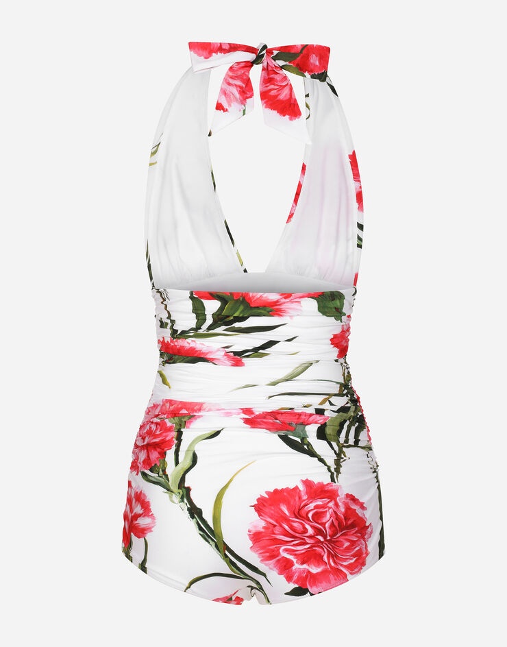 Carnation-print one-piece swimsuit with plunging neckline - 2