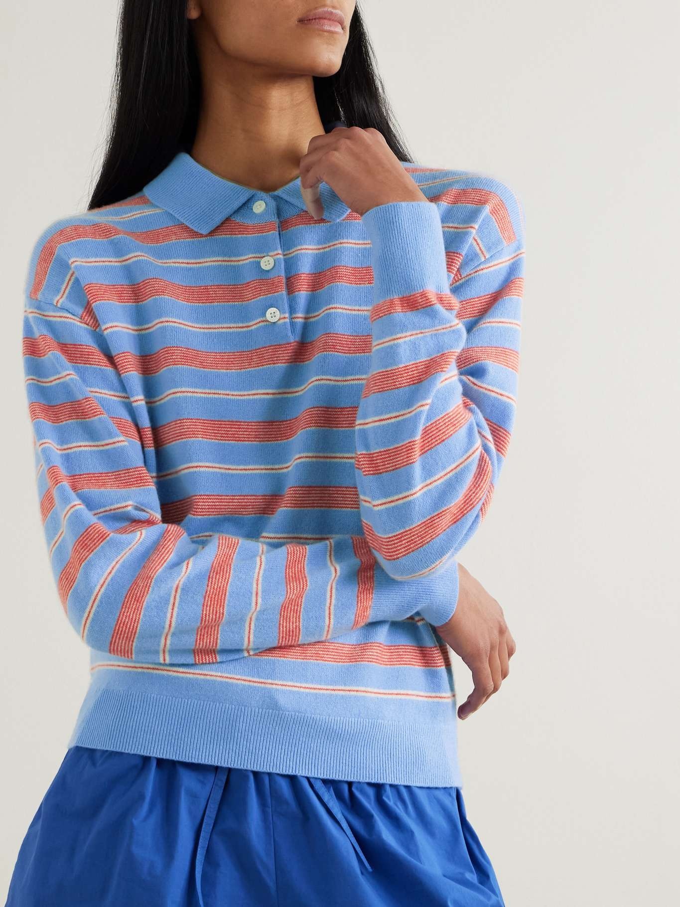 Striped cashmere polo sweater Blue - 3