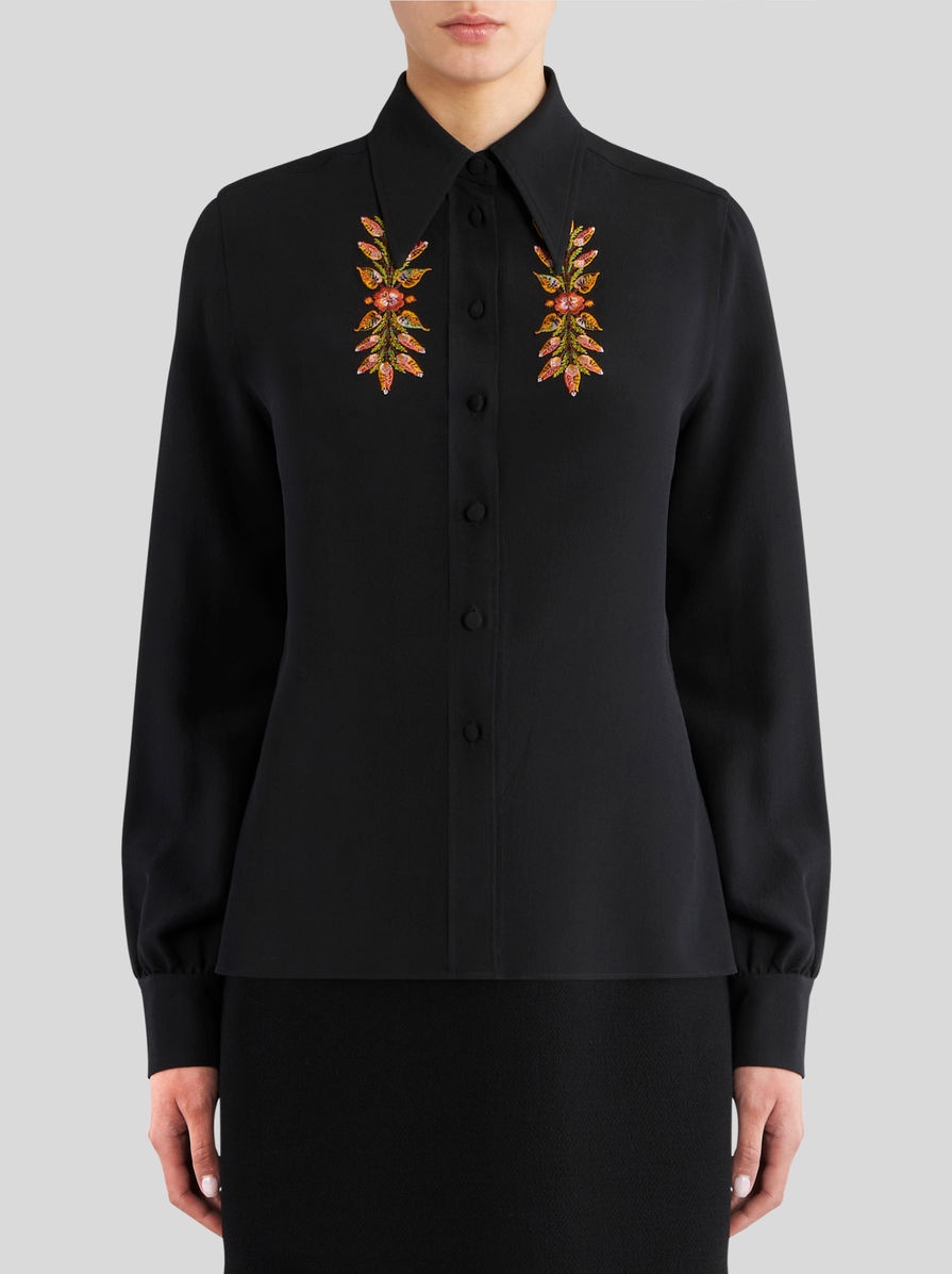 SILK SHIRT WITH FOLIAGE EMBROIDERY - 2