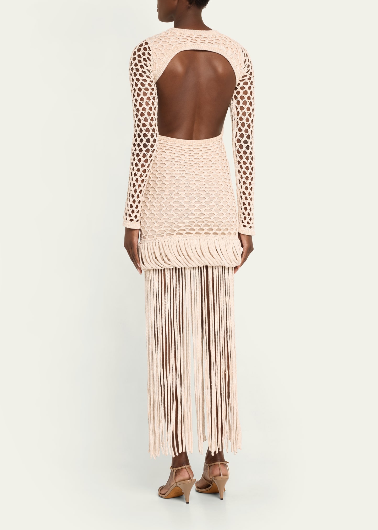 Medusa Backless Fringe Knit Maxi Dress - 3