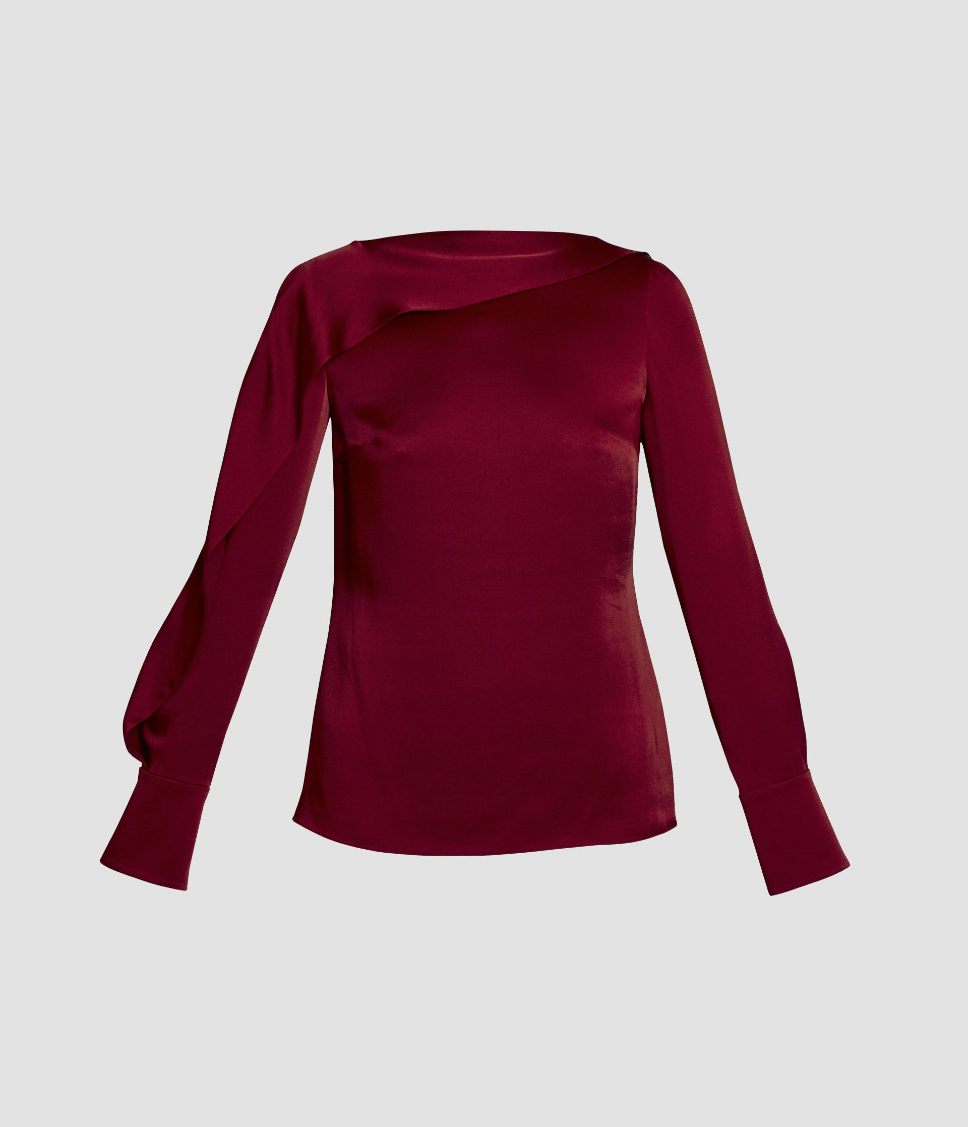 DRAPED SATIN CADY LONG SLEEVE BLOUSE - 2