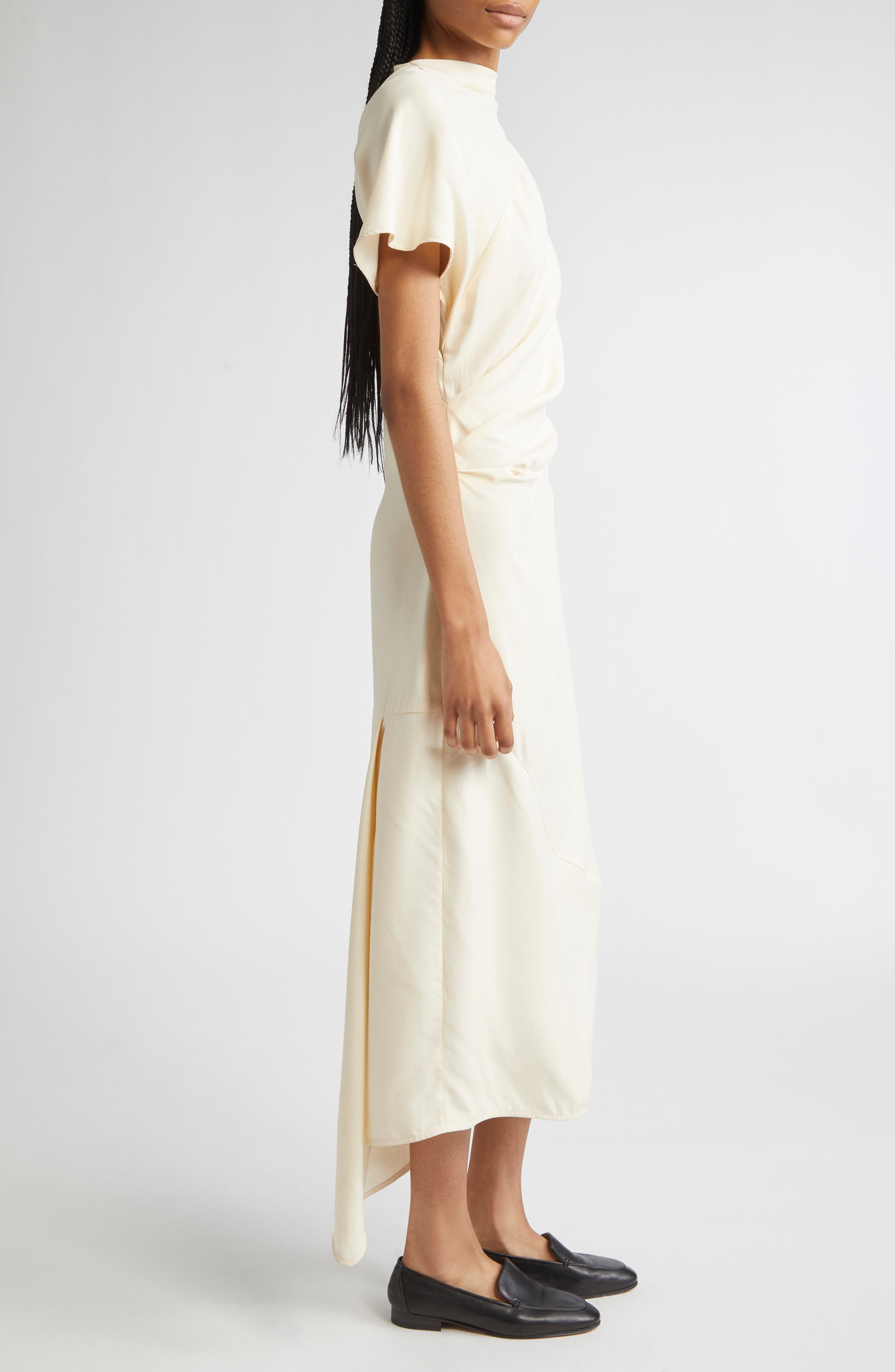 Proenza Schouler Hallie Hammered Viscose Asymmetric Hem Dress in Champagne at Nordstrom - 3