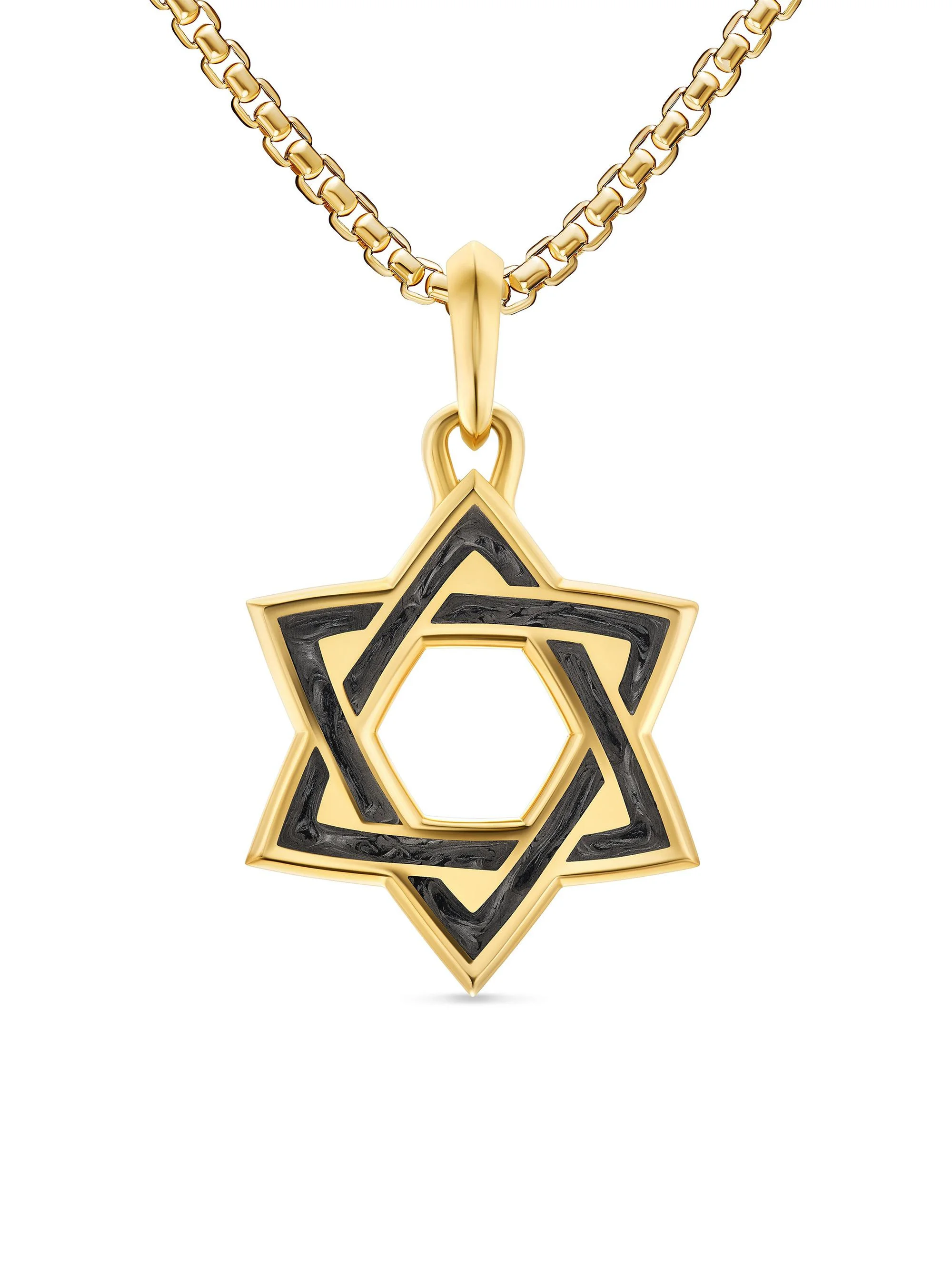 Men's Star of David Amulet in 18K Yellow Gold with Forged Carbon, 25MM - Forged Carbon - 1