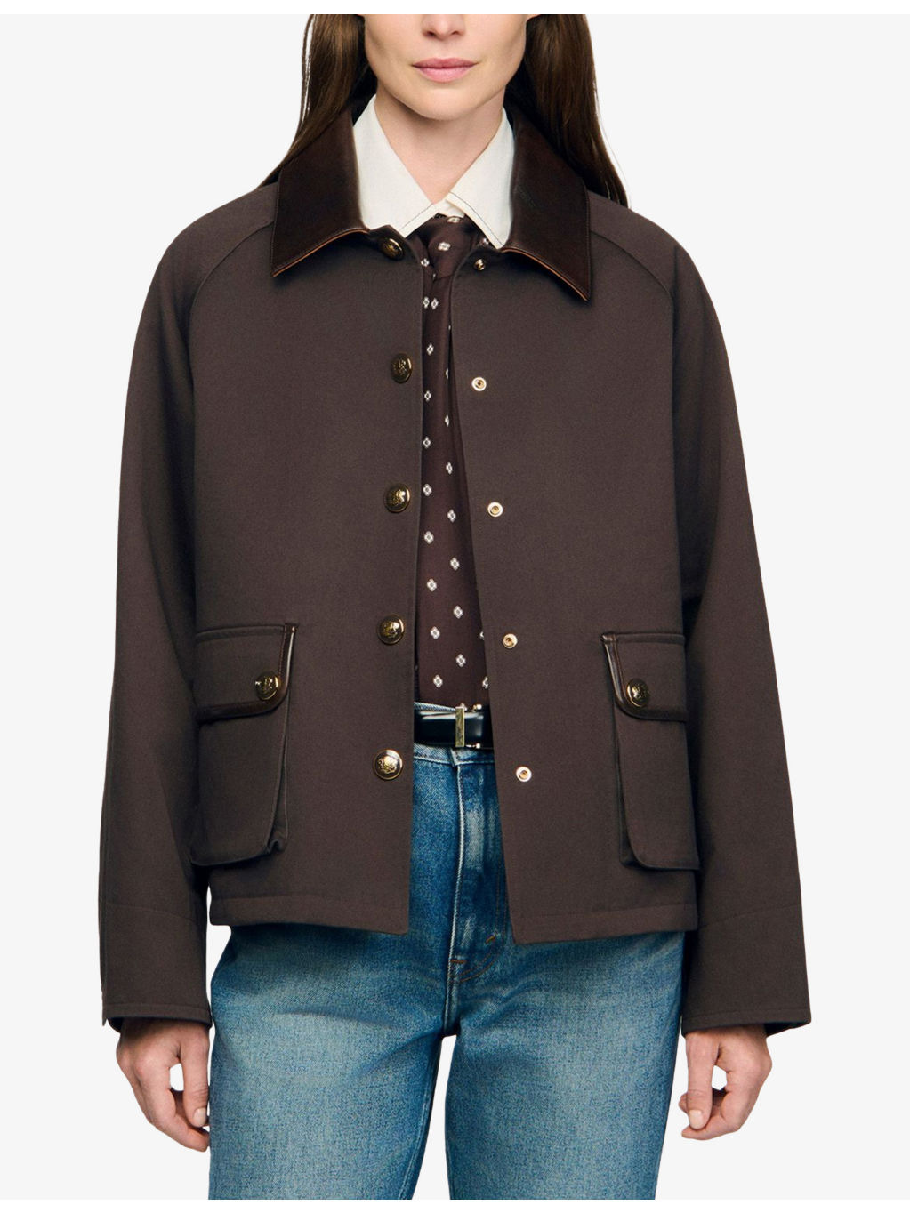 Gabardine Contrast-Collar Cotton Coat - 3