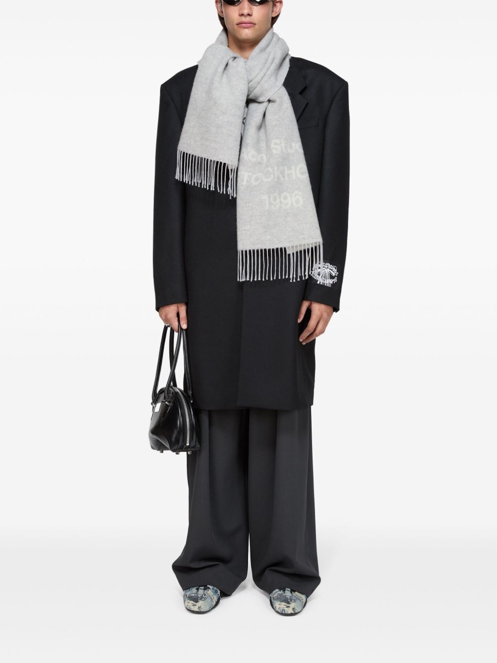 logo-print wool scarf - 4
