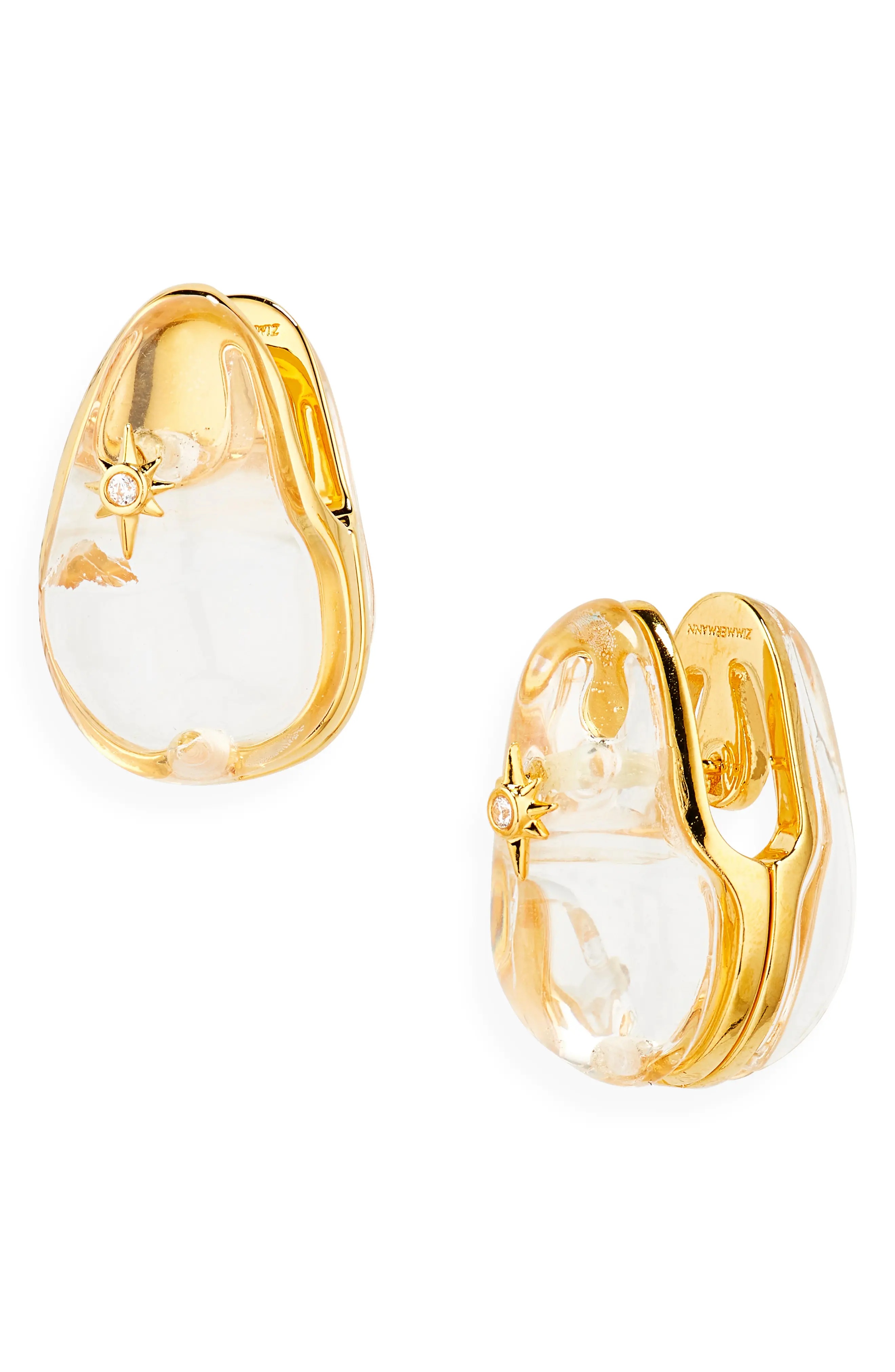 Crystal Pebble Earrings in Gold/Transparent Quartz - 1
