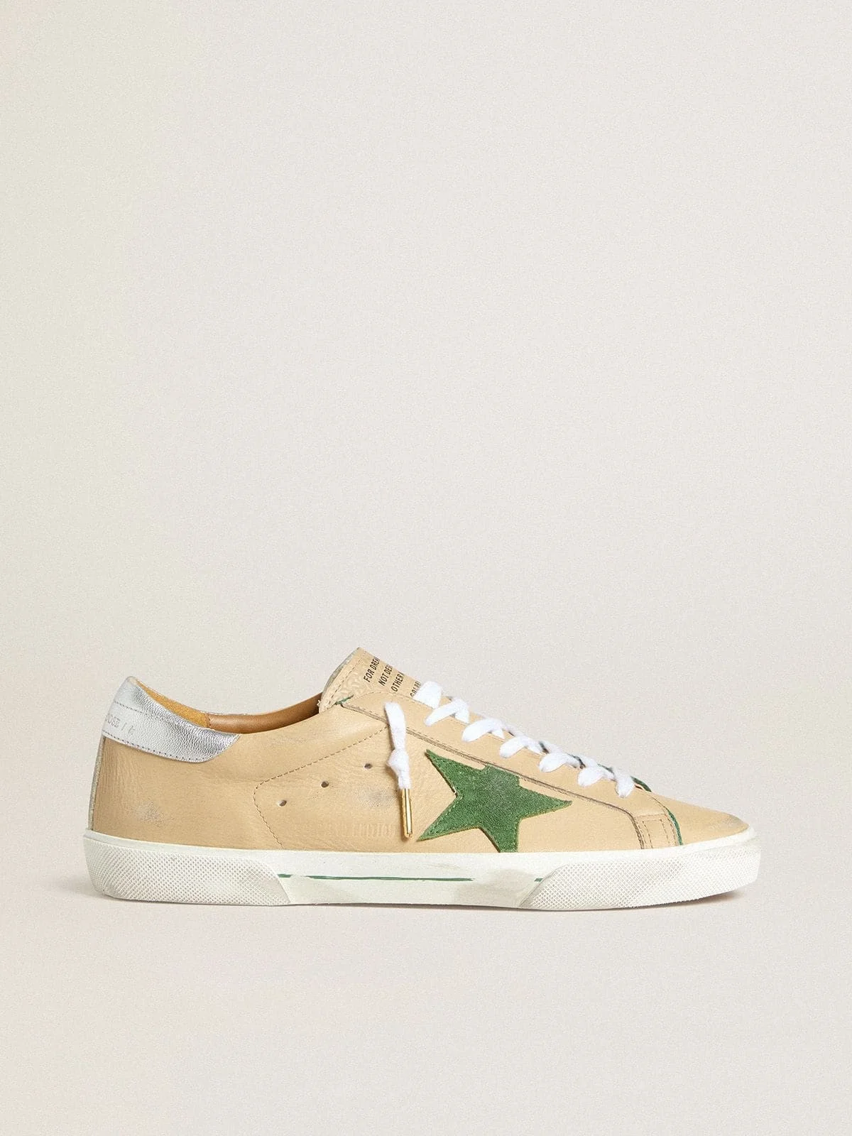 Super-Star LTD in beige leather with green suede star and silver foiled leather heel tab - 1