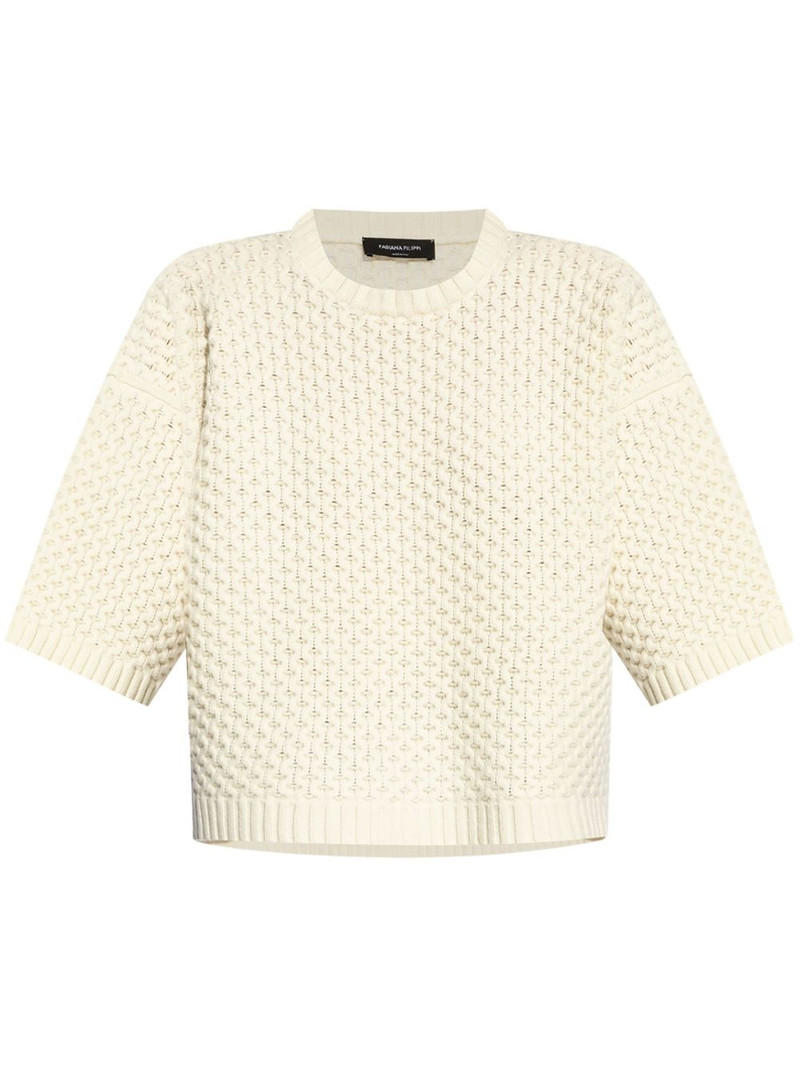 grid-stitch knit T-shirt 1