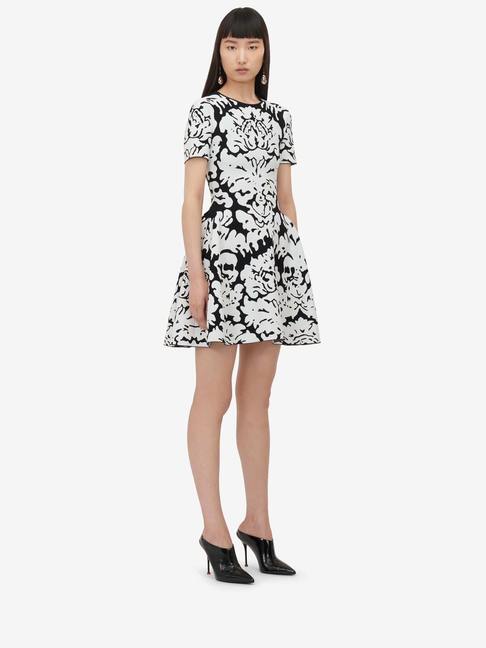 Women's Damask Jacquard Mini Dress in Black/white - 3