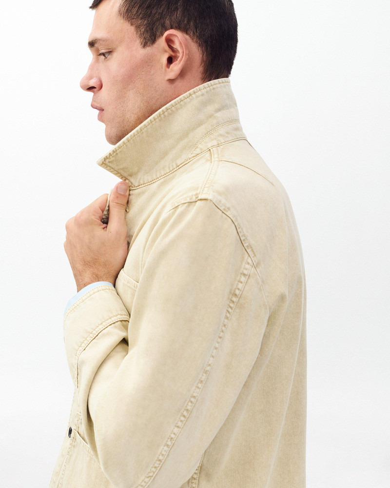 Tribeca Denim Chore Jacket Lightweight Rigid in Stone Beige 5