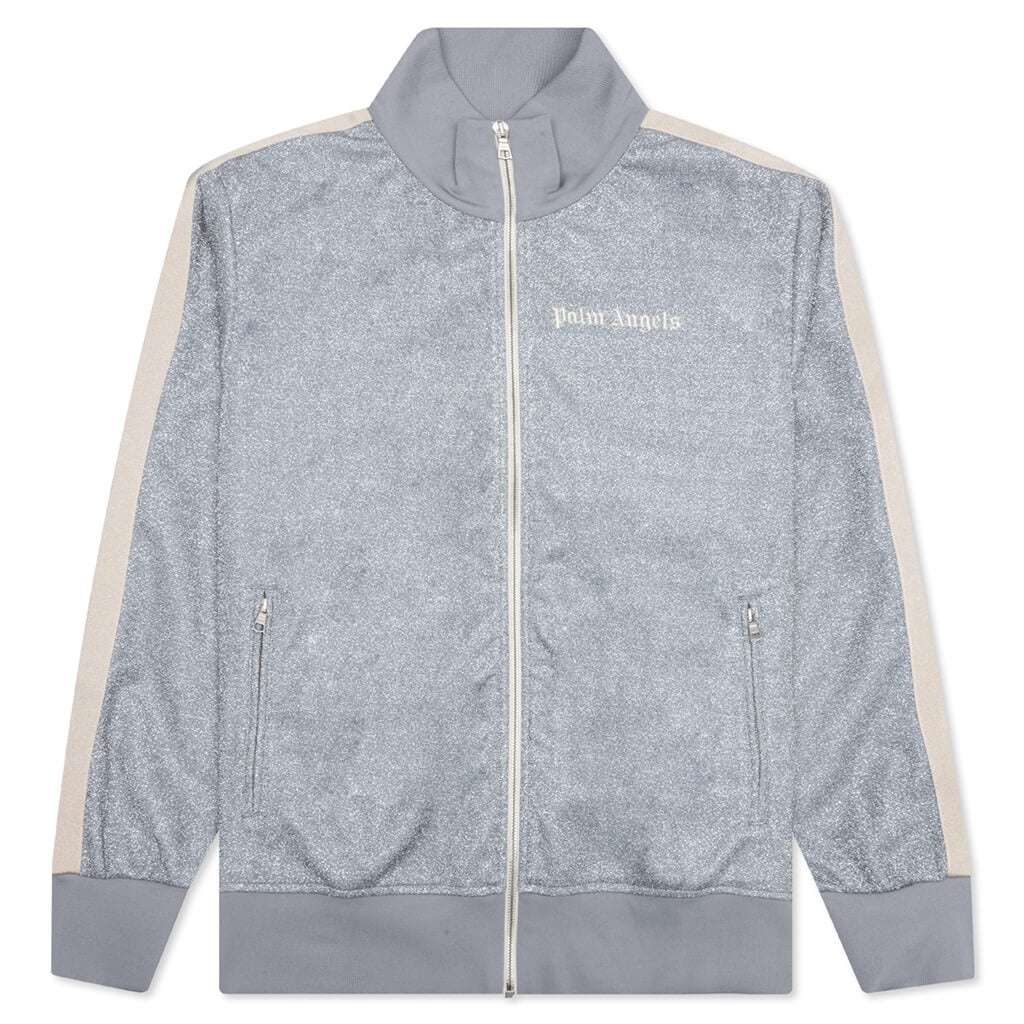 PALM ANGELS LUREX TRACK JACKET - SILVER/OFF-WHITE - 1
