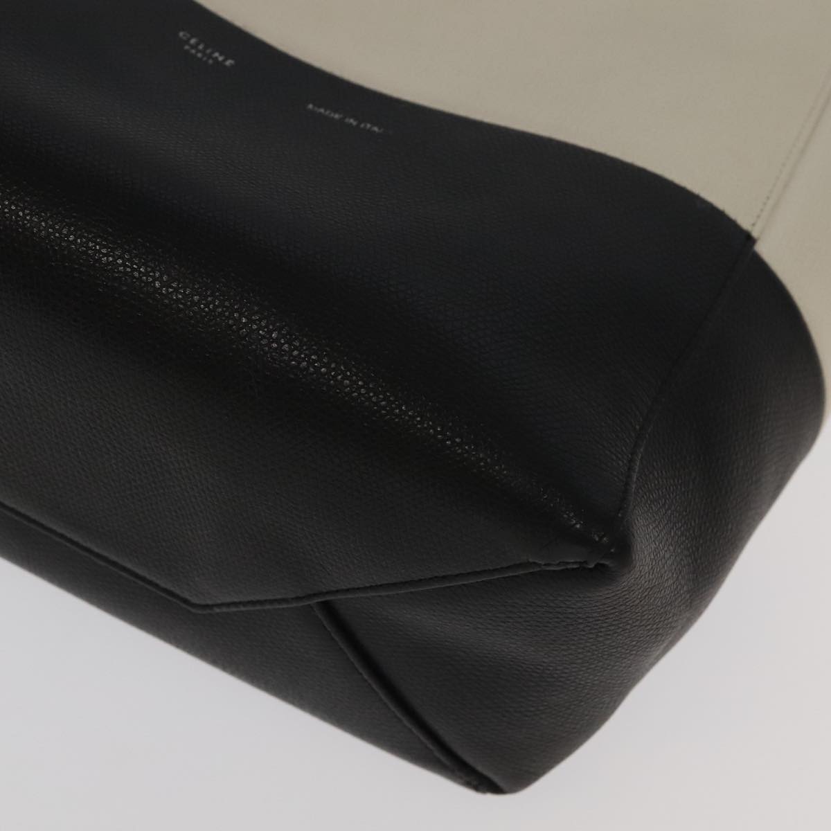 CELINE Horizontalkava Tote Bag Leather Black White Silver - 14