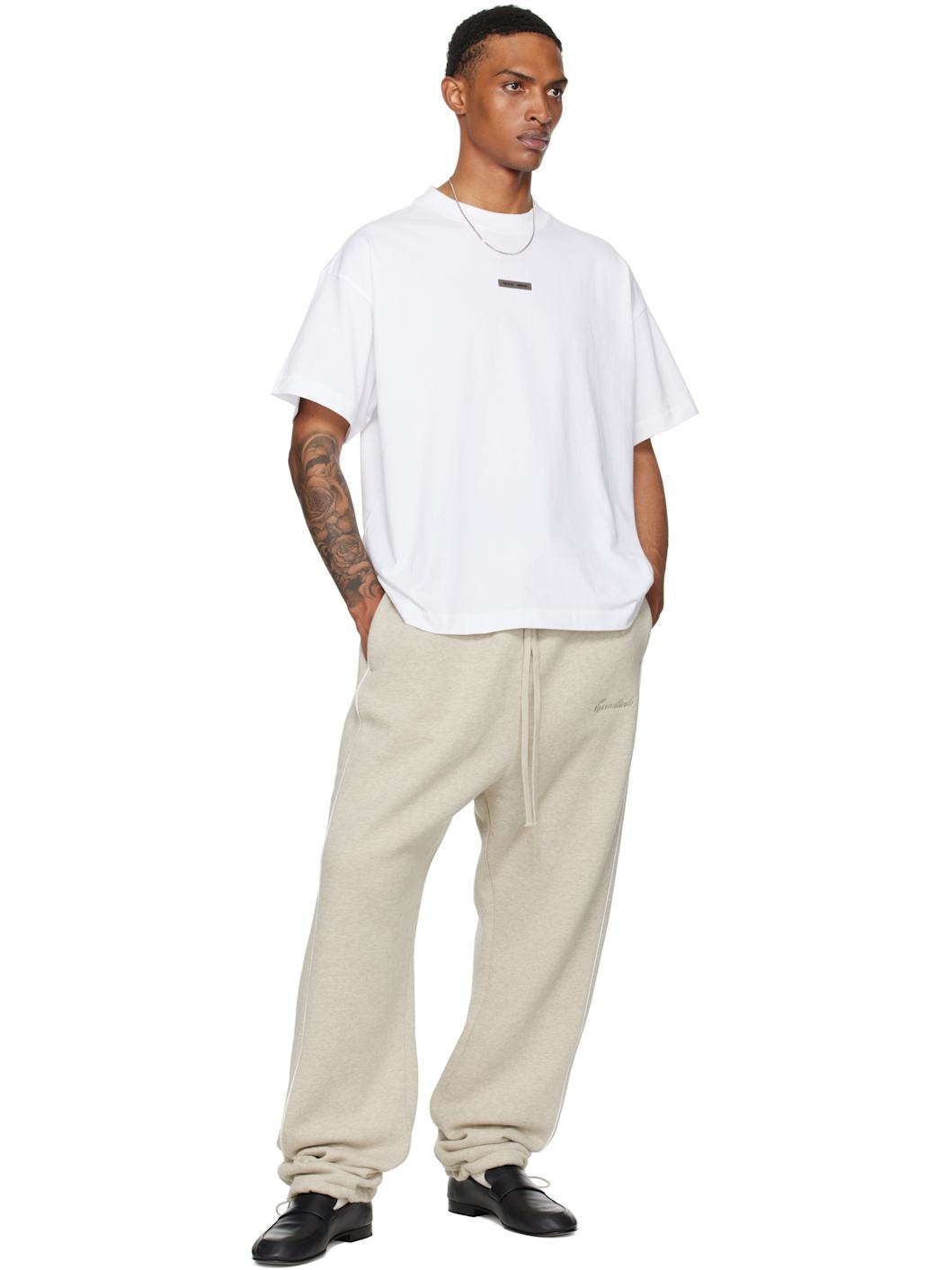 Beige Relaxed Fleece Piping Sweatpants - 4