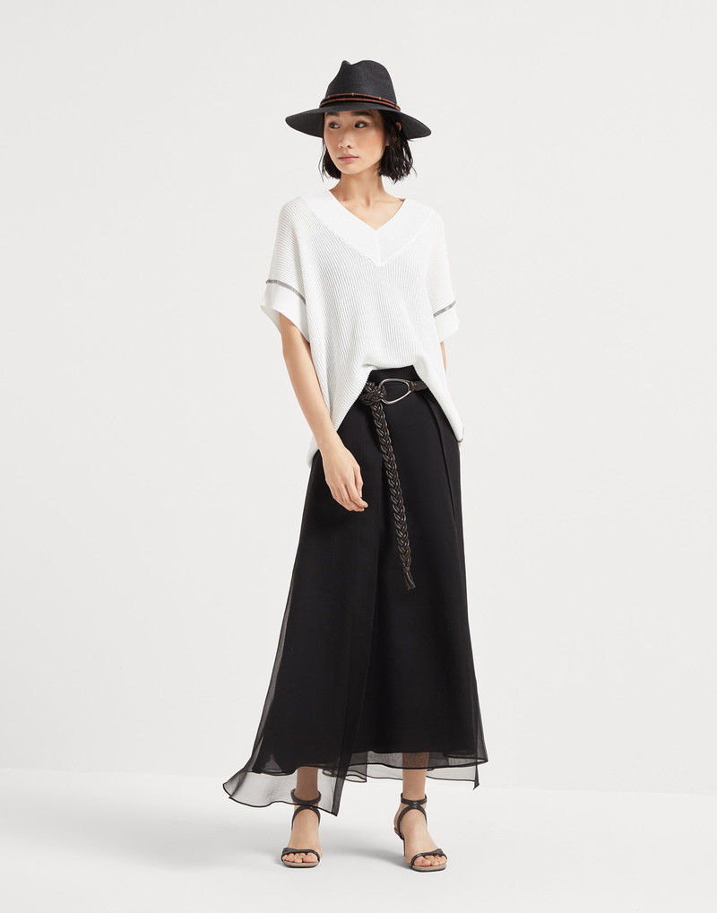 Cotton English rib knit T-shirt with precious trims 5