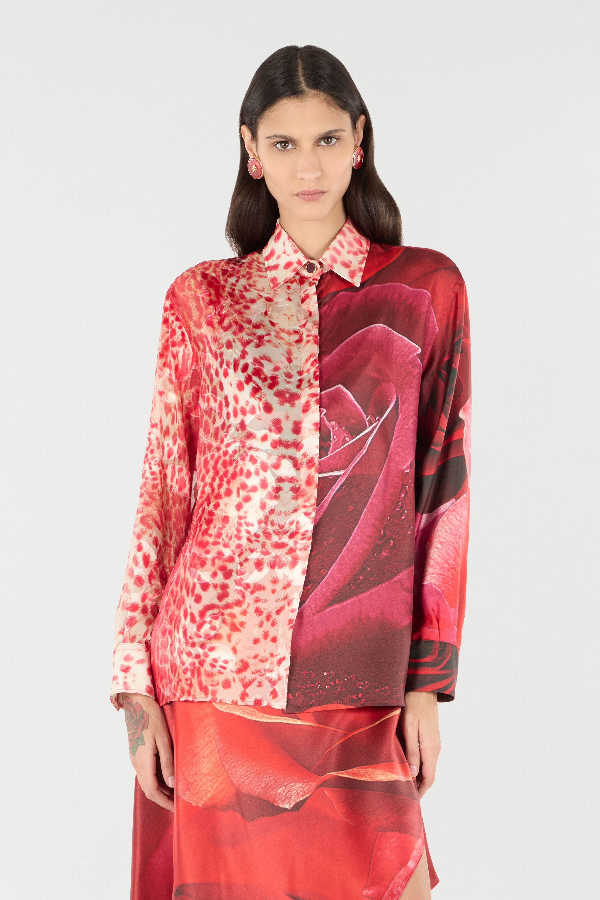 Shirt With Jaguar Skin And Rose Print - 3