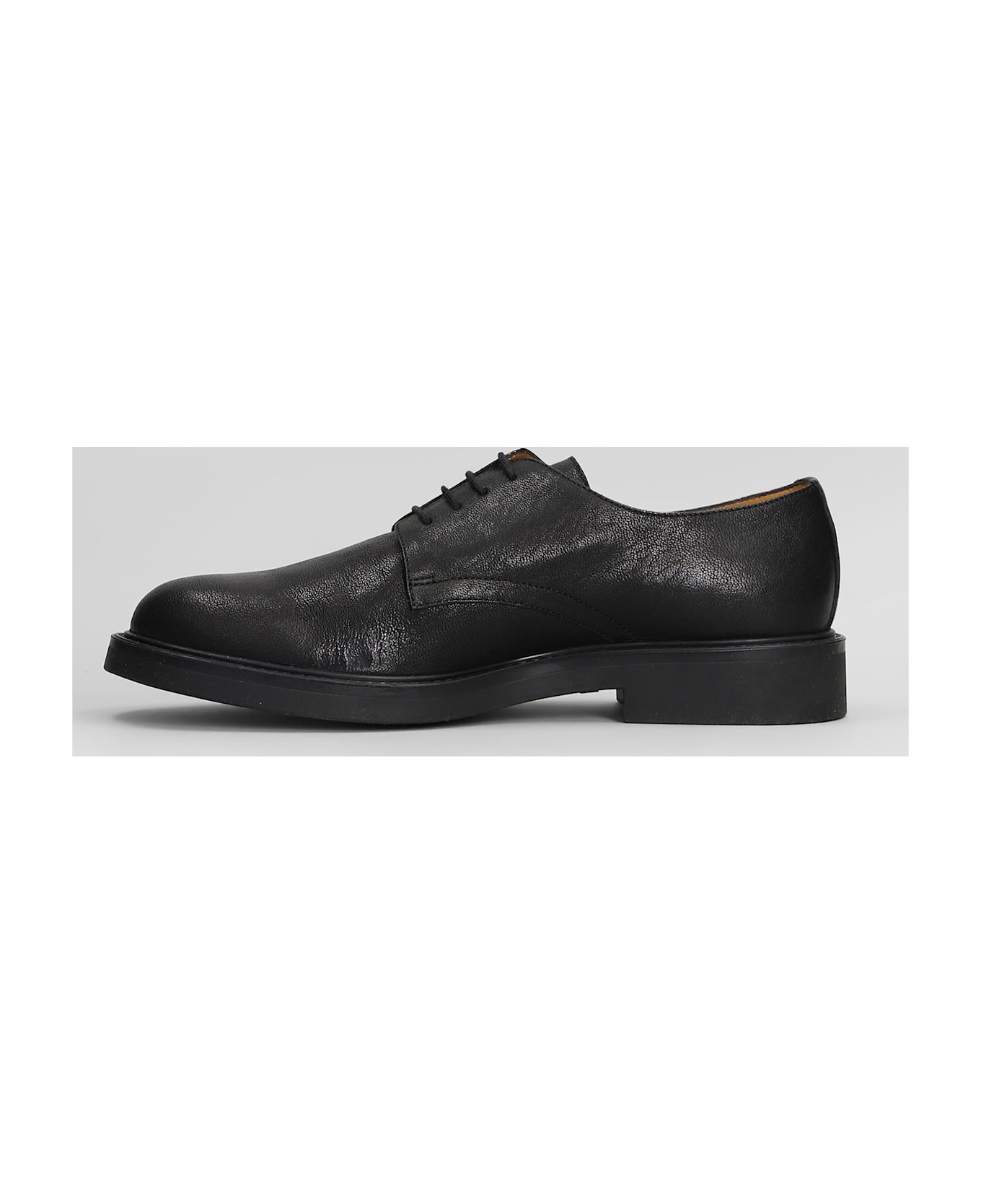 Officers Derby Lace Up Shoes In Black Leather - 3