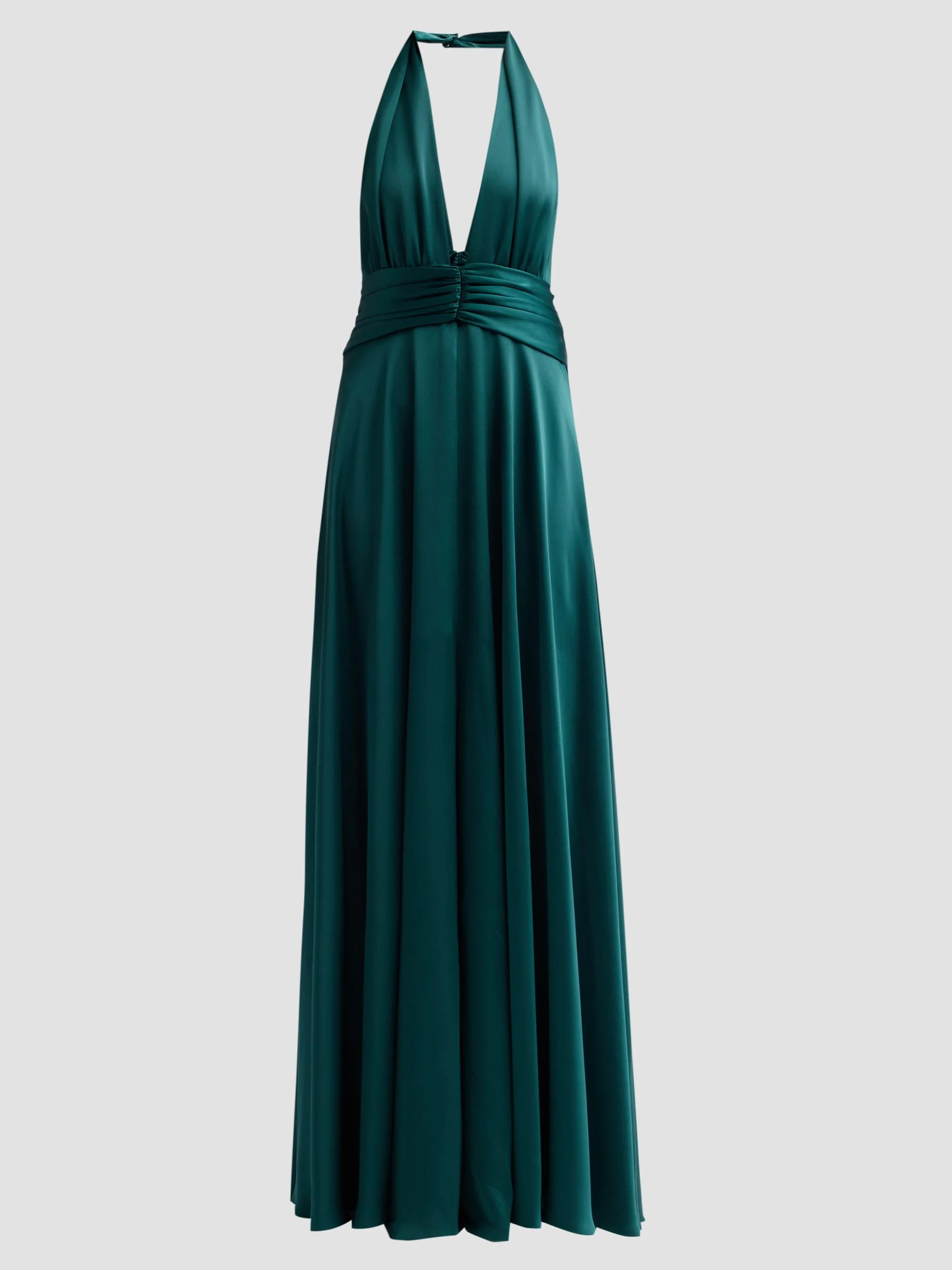 Women's Jasmine Backless Plunging Halter Gown - Deep Emerald - 1