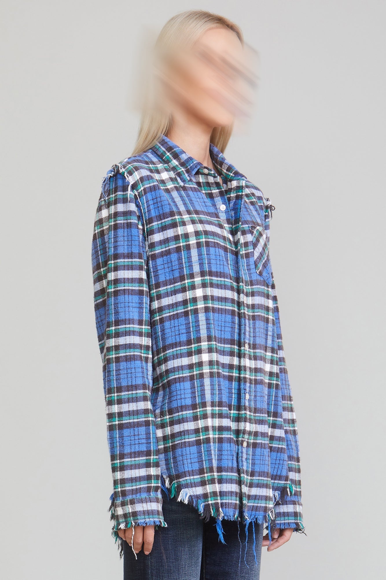 SHREDDED SEAM SHIRT - BLUE/GREEN PLAID - 3