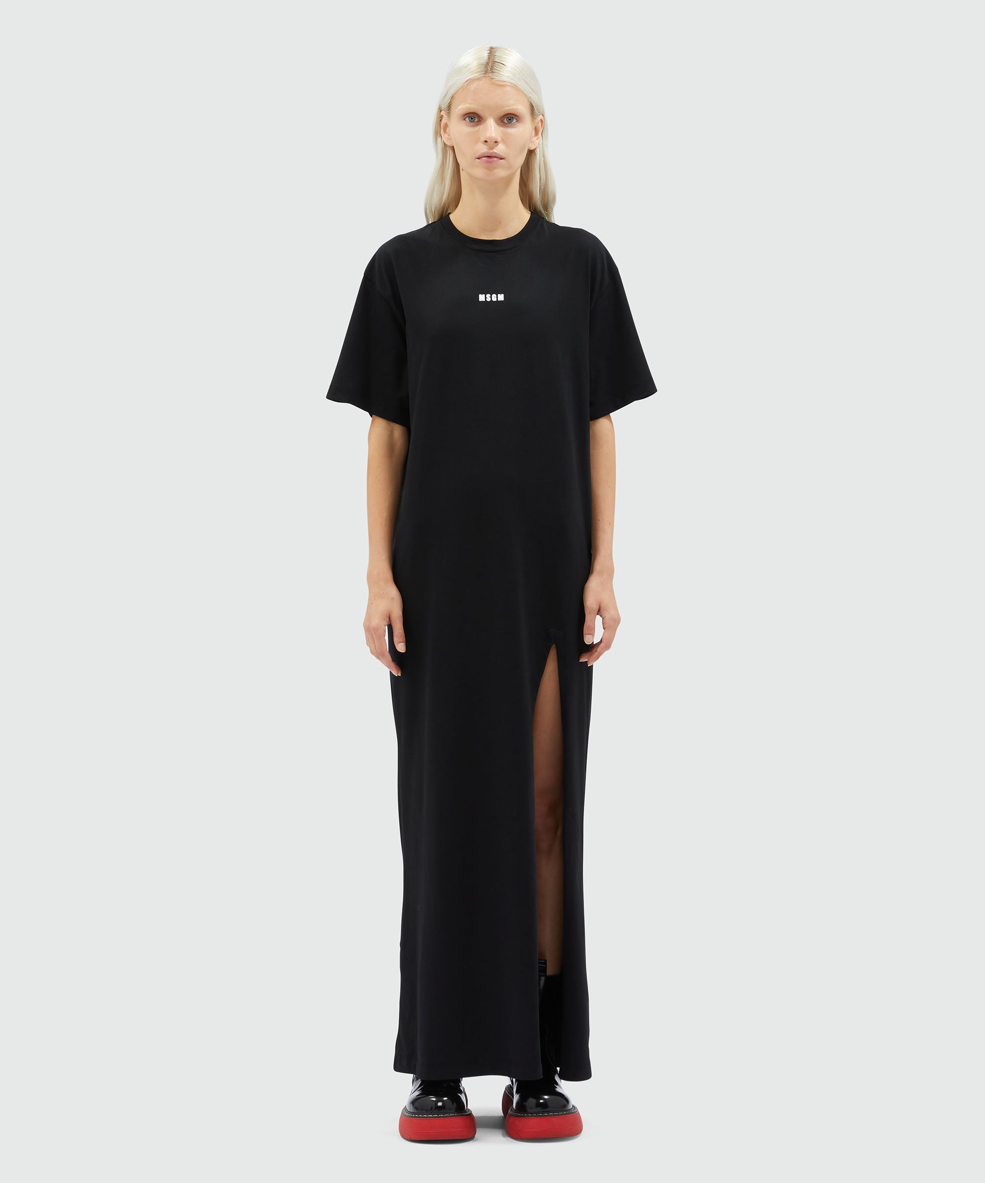 Long jersey T-shirt dress with micro logo - 2