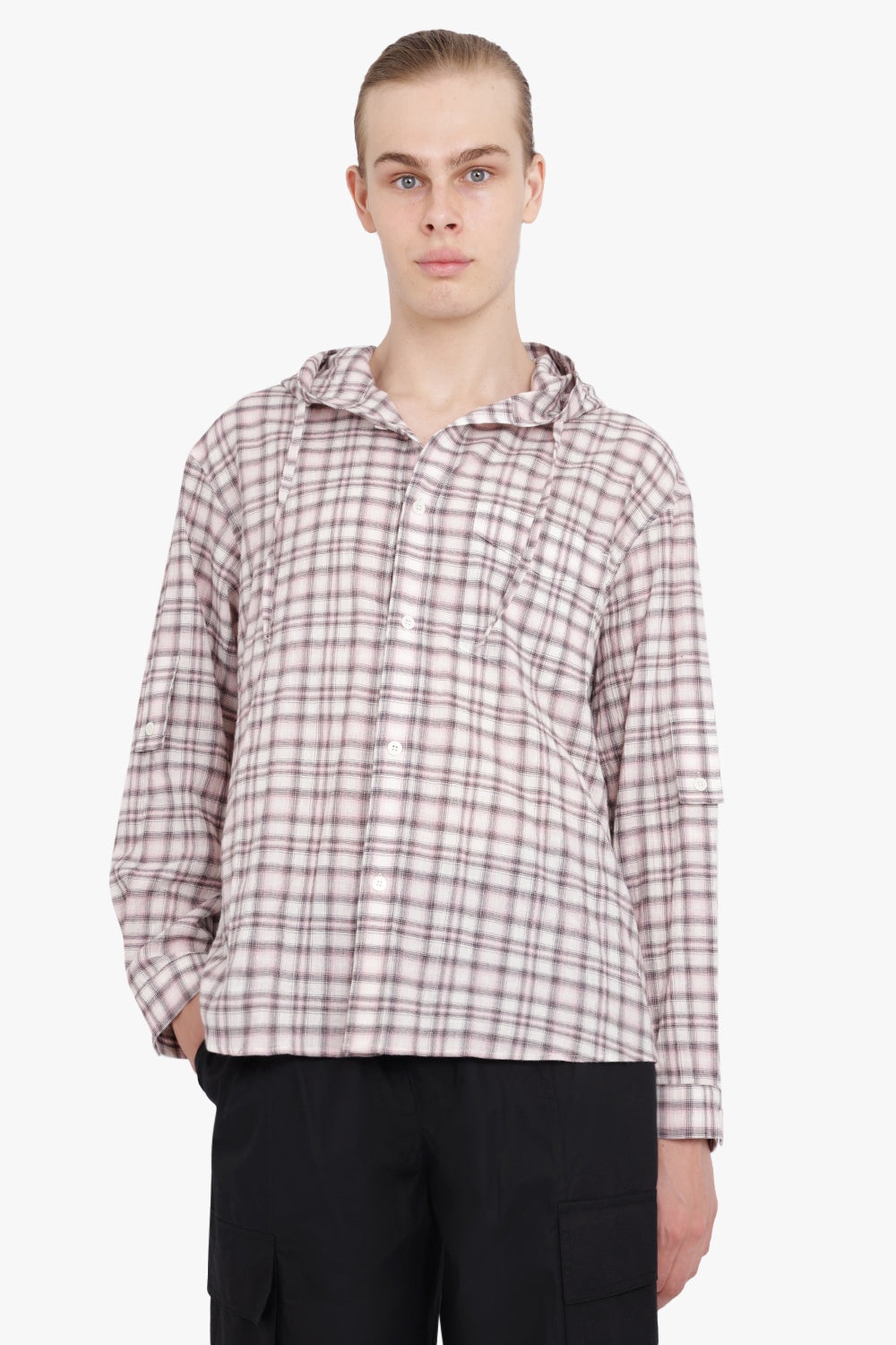 パーカー・フーディ AFTER PRAY Oversized check hoodie shirt dust pink 241WSH202 AFTER PRAY OVERSIZED CHECK HOODY SHIRTS | PINK | REVERSIBLE