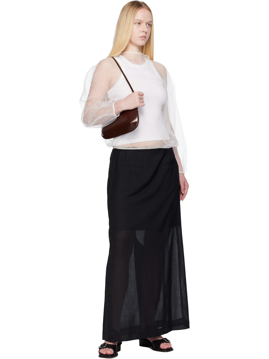 Black Sheer Long Maxi Skirt - 4
