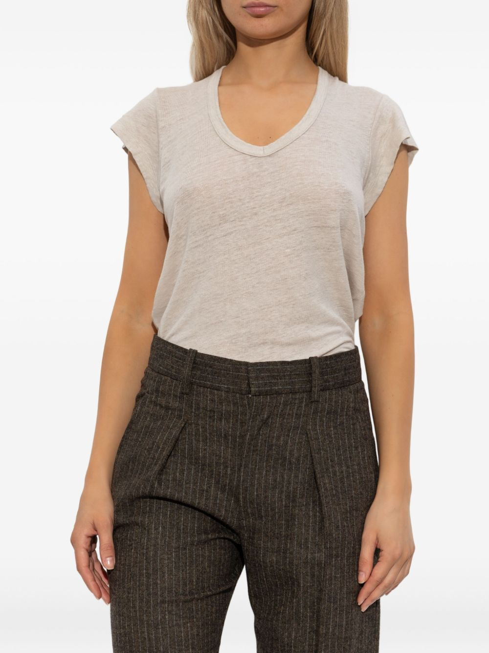 V-neck short-sleeve linen T-shirt - 3