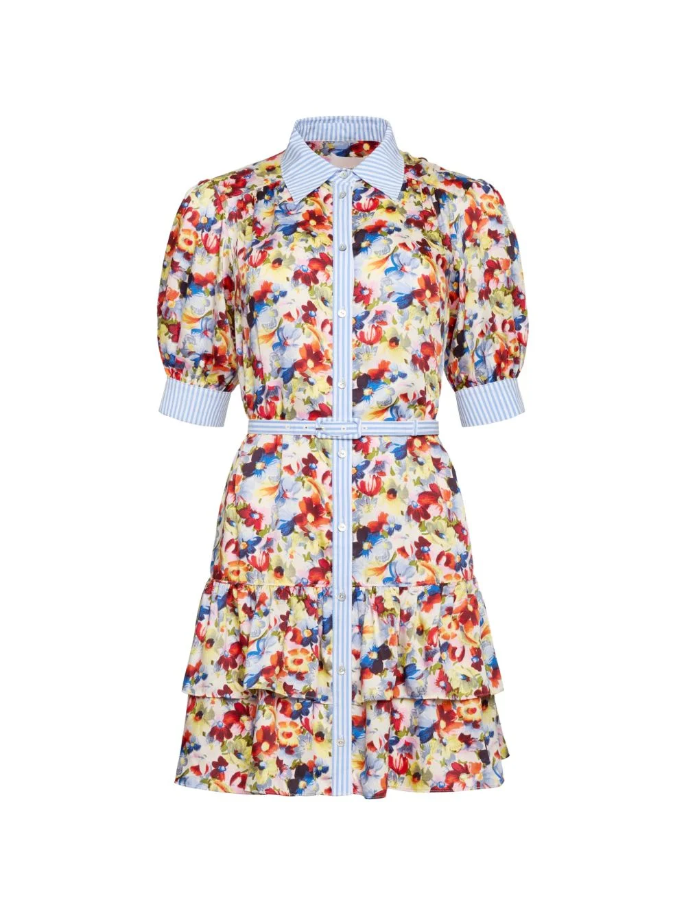 floral striped mini shirt dress - 1