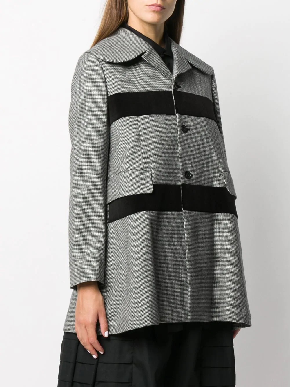 stripe-panel hounds-tooth coat - 3