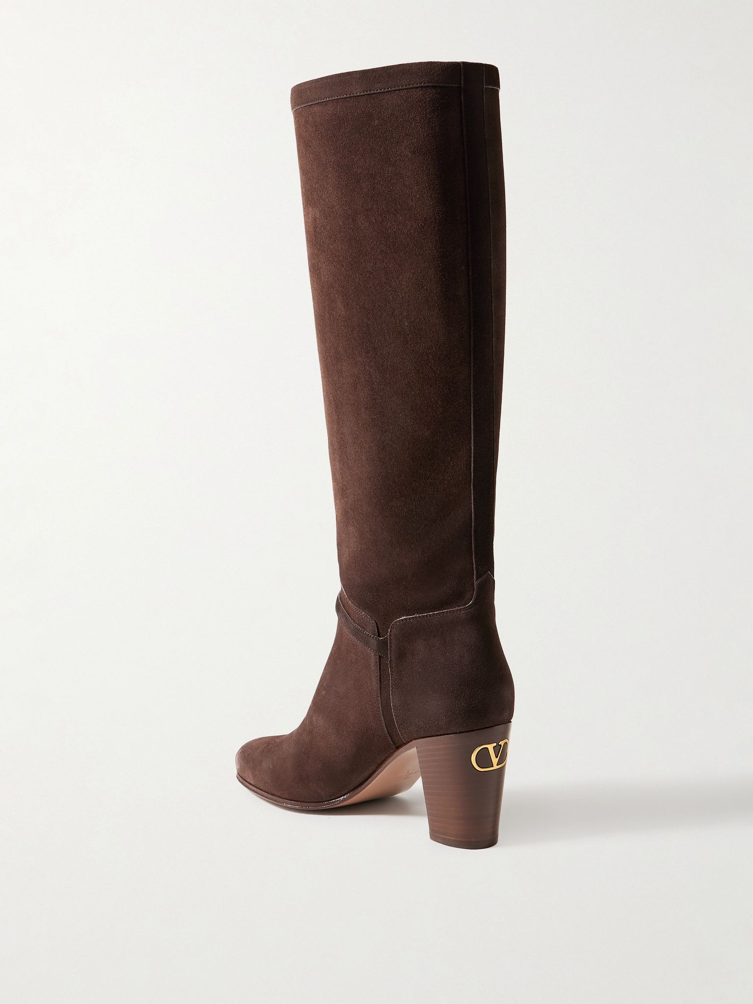 Pattie 75 buckle-embellished suede knee boots Chocolate - 3