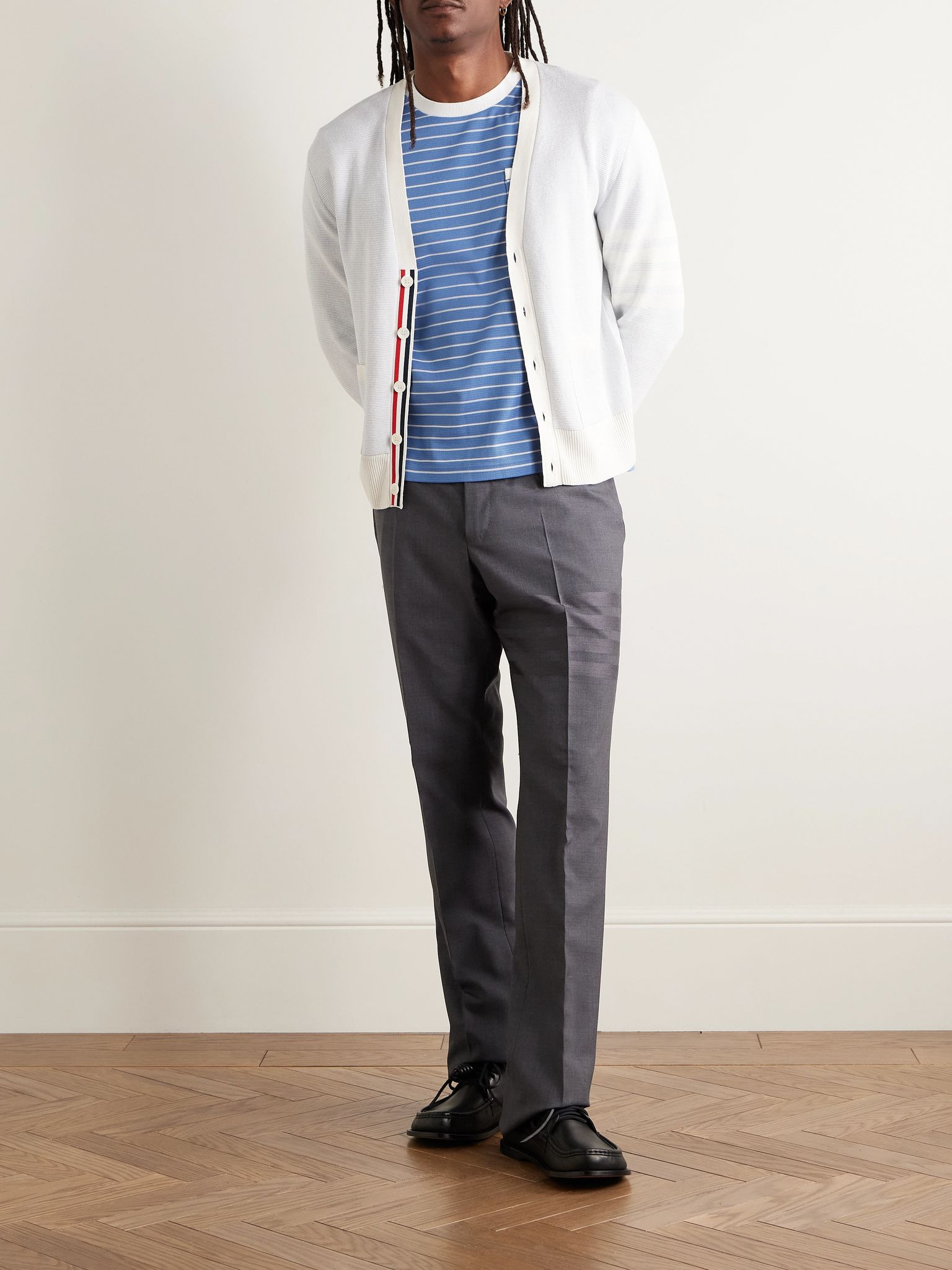 Logo-Appliquéd Striped Cotton-Jersey T-Shirt Blue - 2