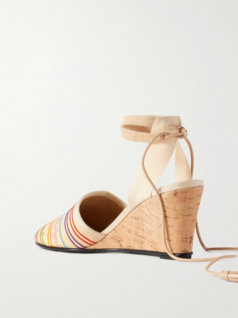 La Cruisette 75 Tasseled Embroidered Canvas Wedge Sandals 3