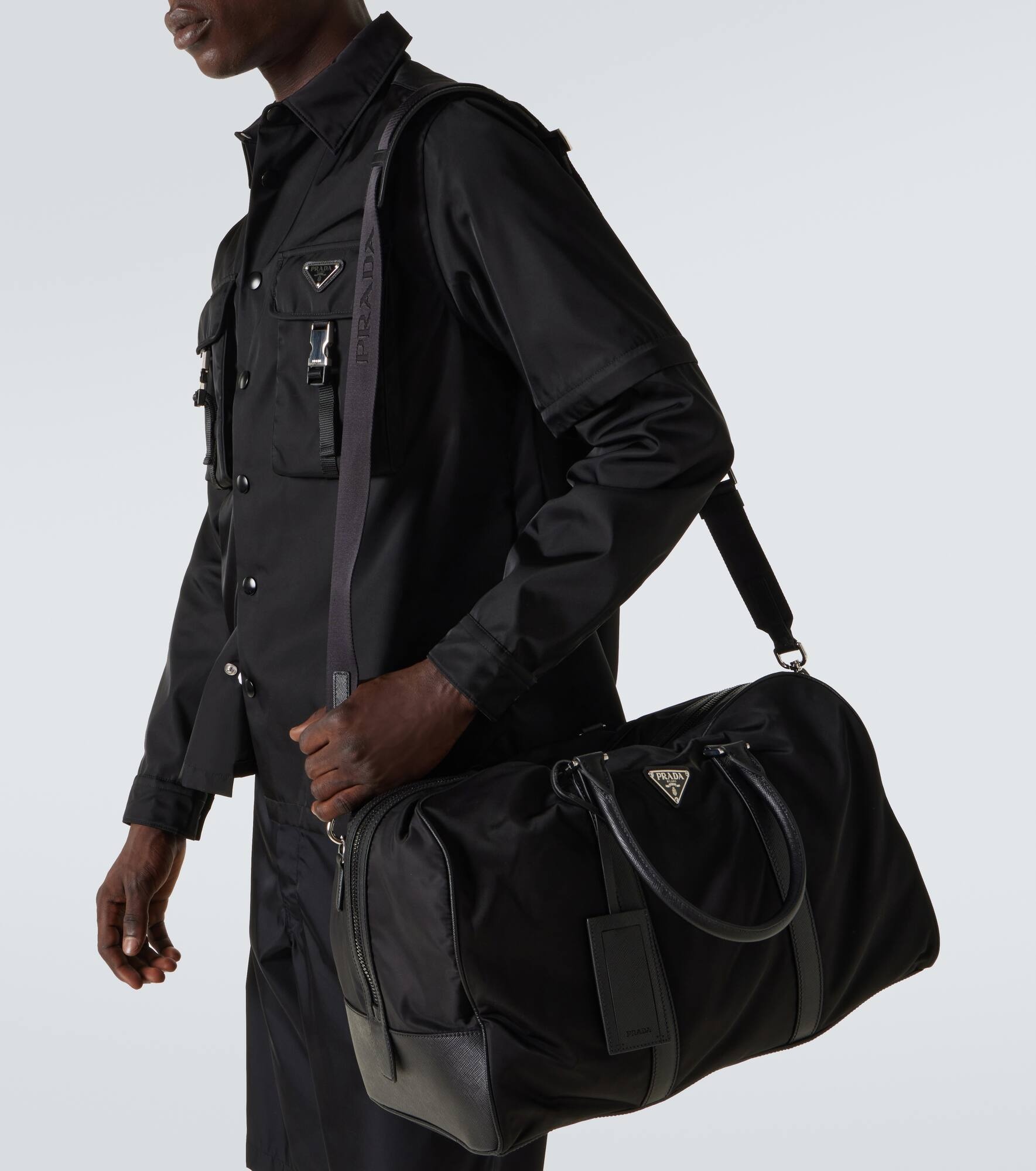 Re-Nylon and Saffiano leather duffel bag - 3
