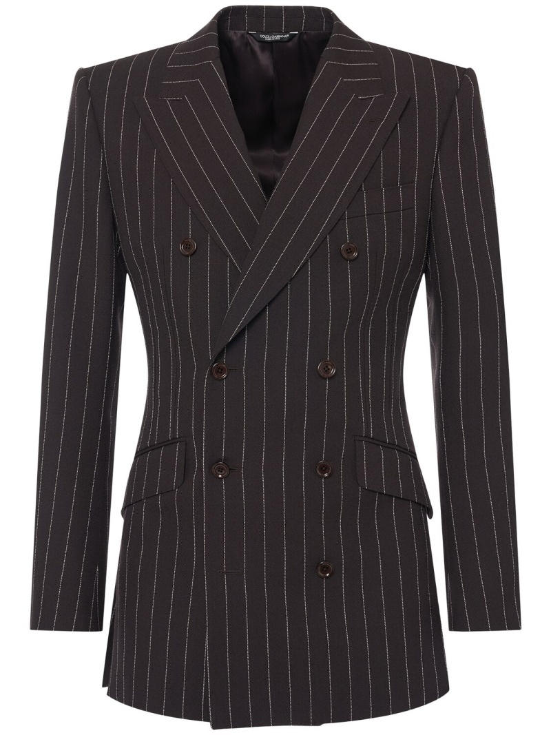 Pinstriped double breasted wool jacket - 1