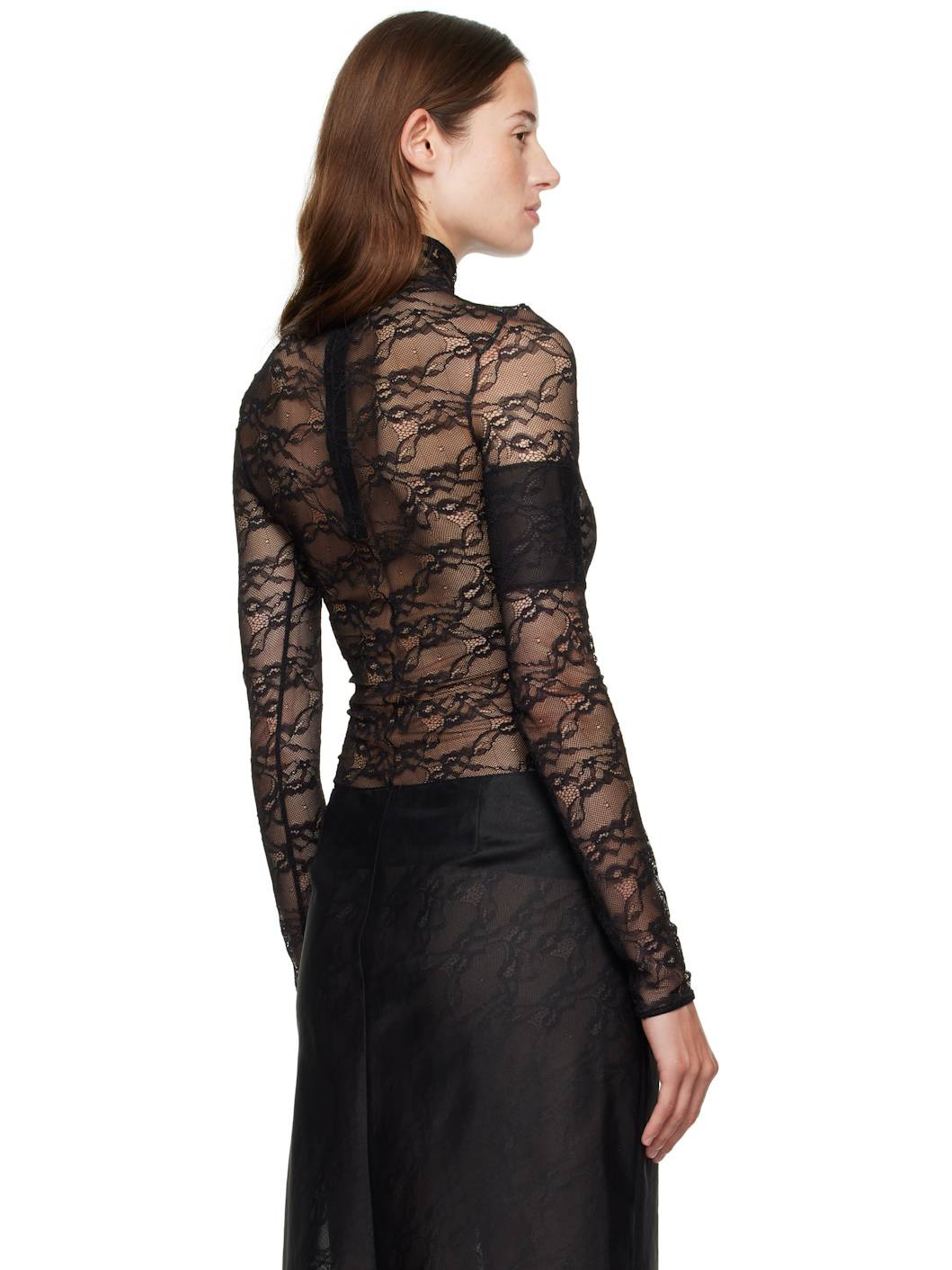 Black Lace Mockneck Top - 3