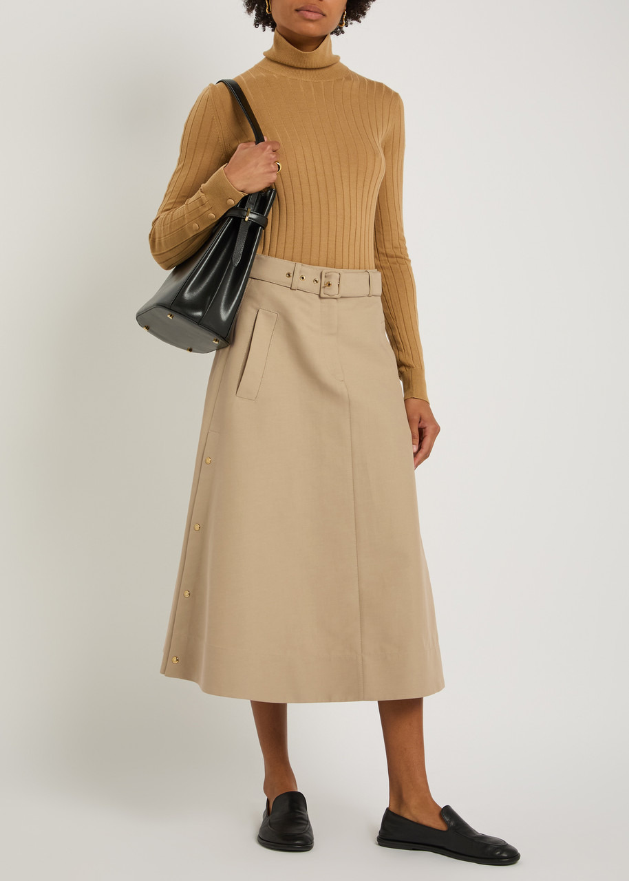 Moncler Belted Cotton-poplin Midi Skirt - 4