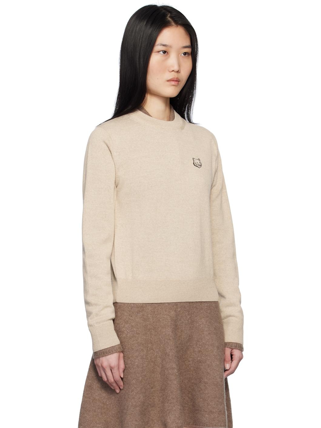 Beige Bold Fox Head Sweater - 2
