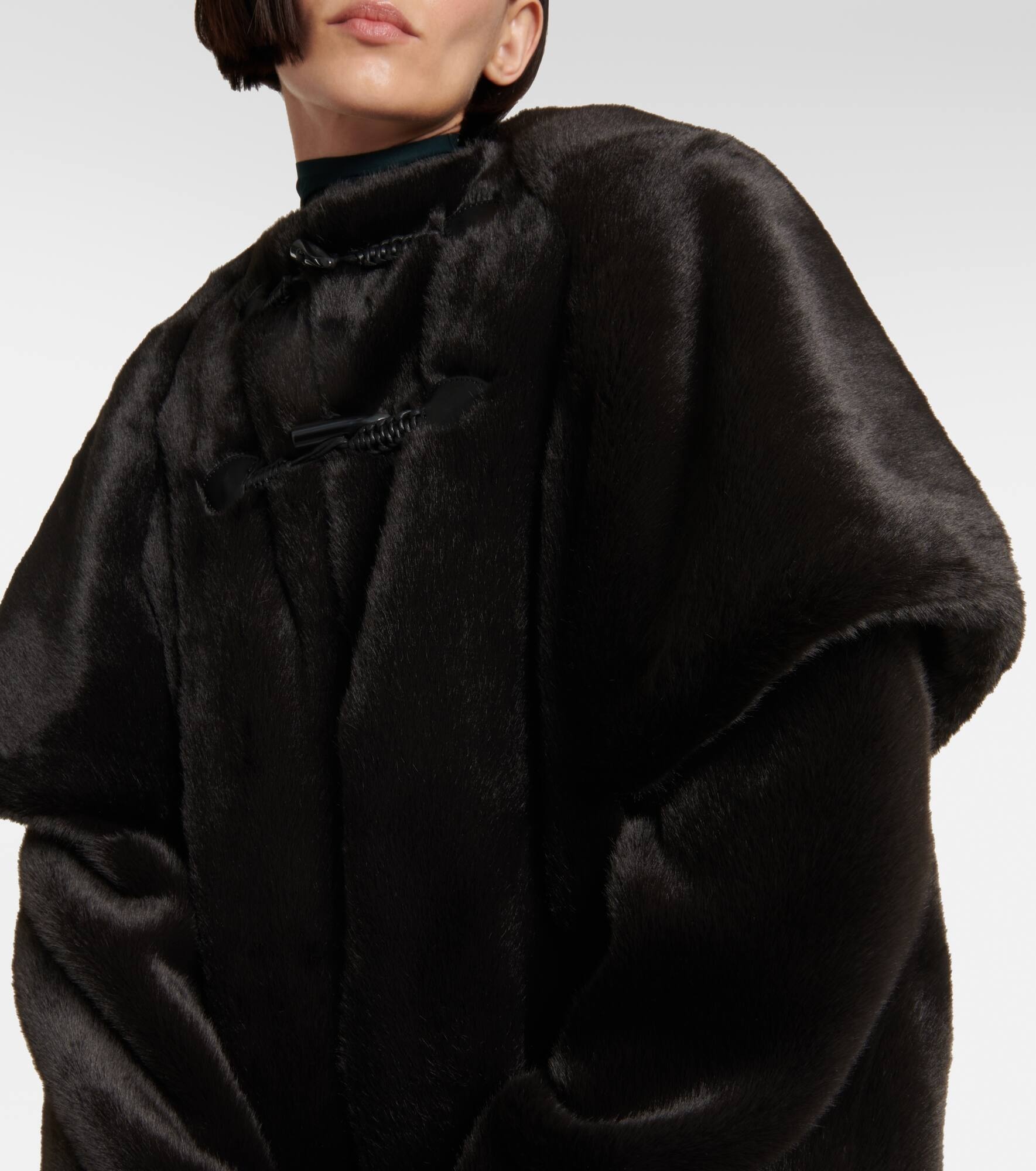 Leather-trimmed faux fur coat - 4