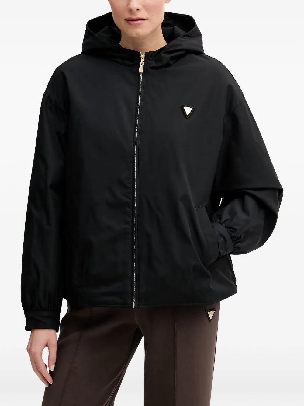 logo-plaque hooded jacket - 1