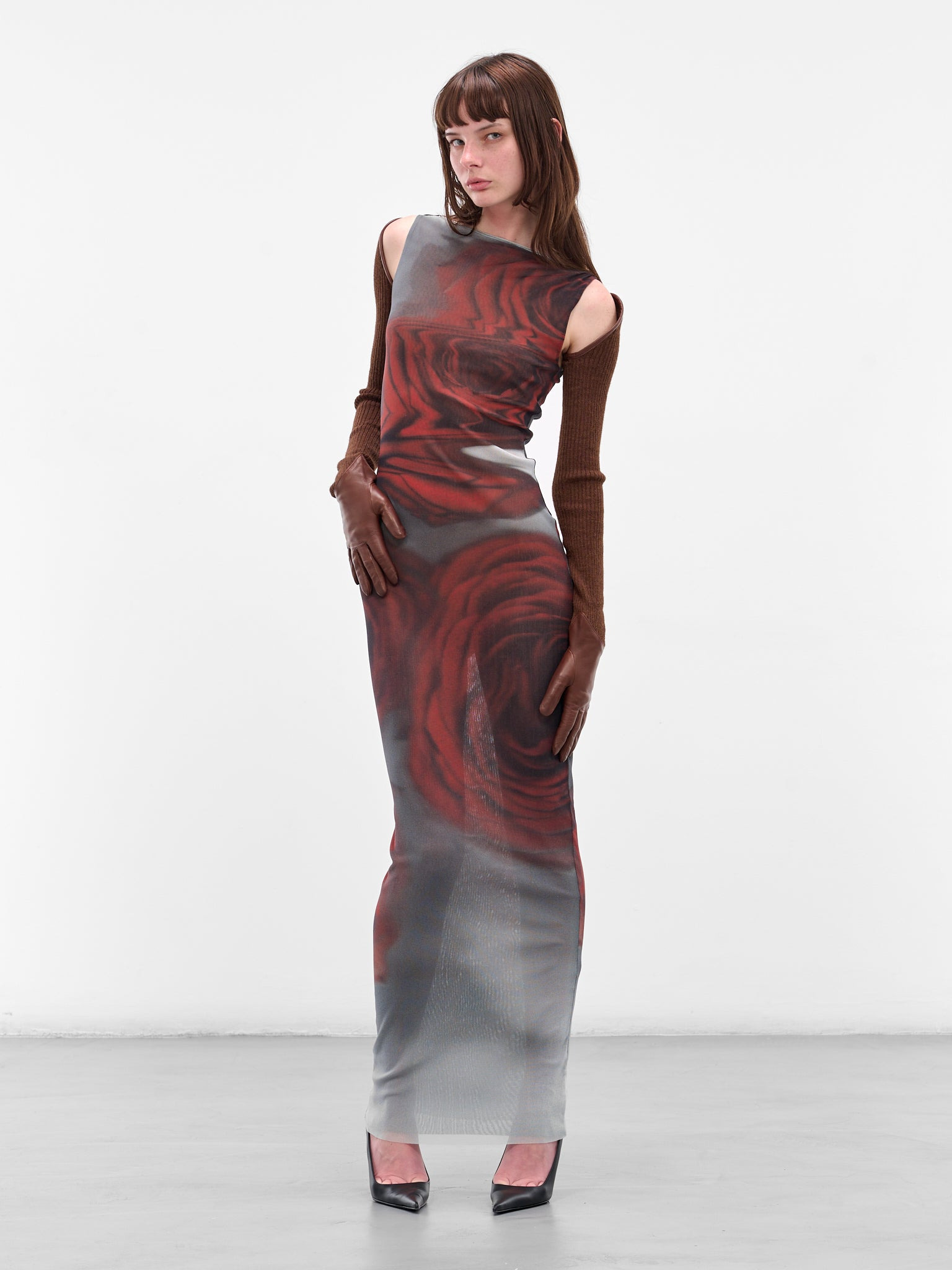 Long Red Blurry Roses Dress - 6