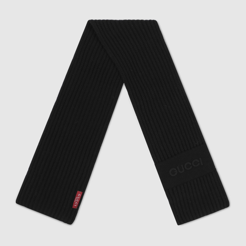 GUCCI Wool cashmere scarf with embroidery outlook