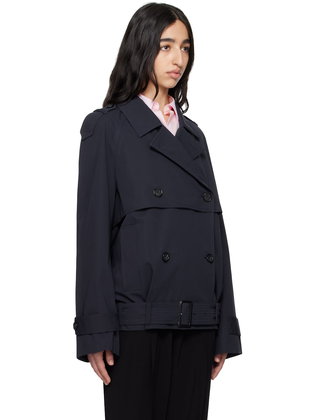 Navy Short Cotton Trench Jacket - 2